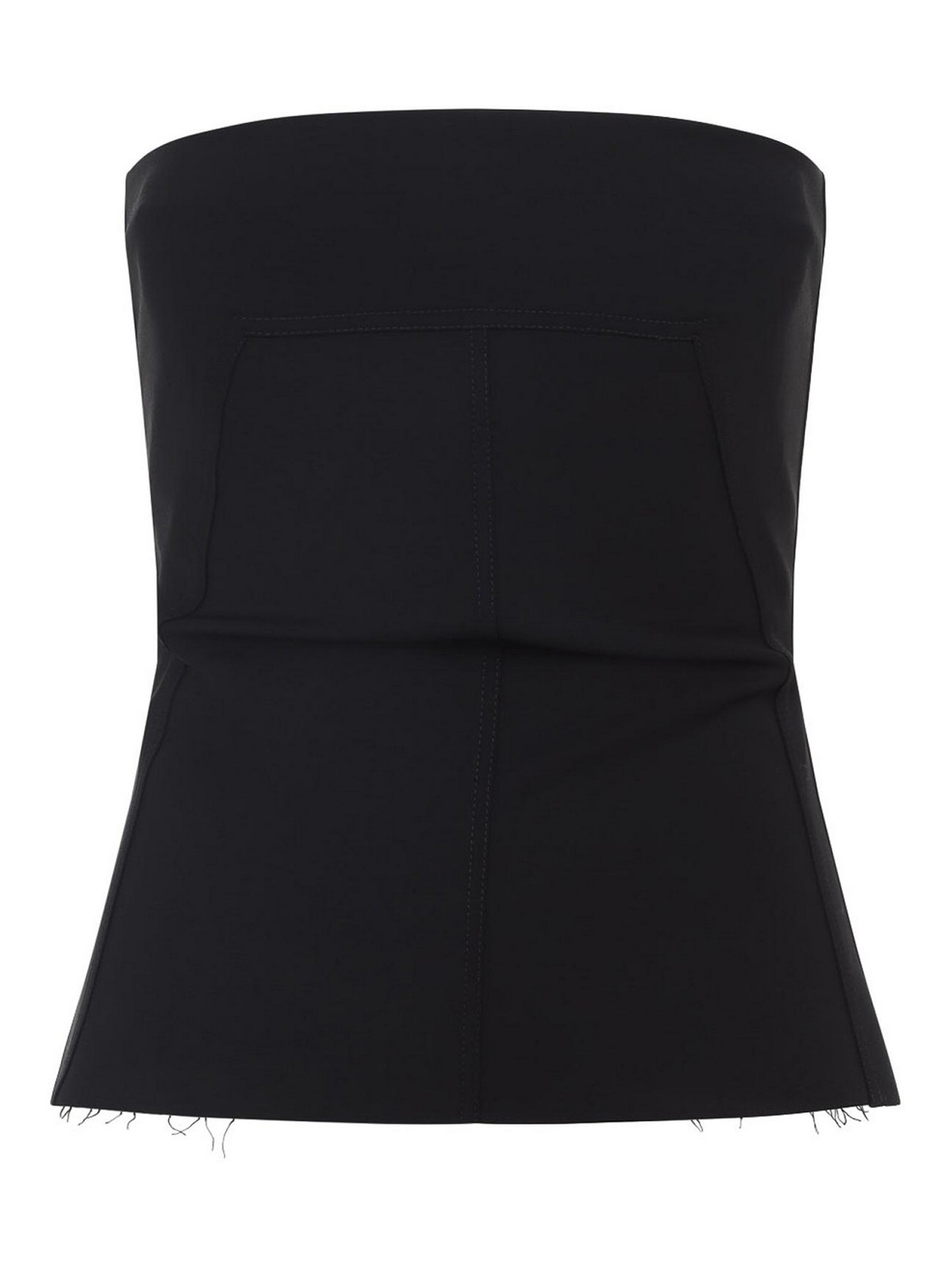 Rick Owens Strapless Black Top With Fitted Bodice And Flared Hem In Black