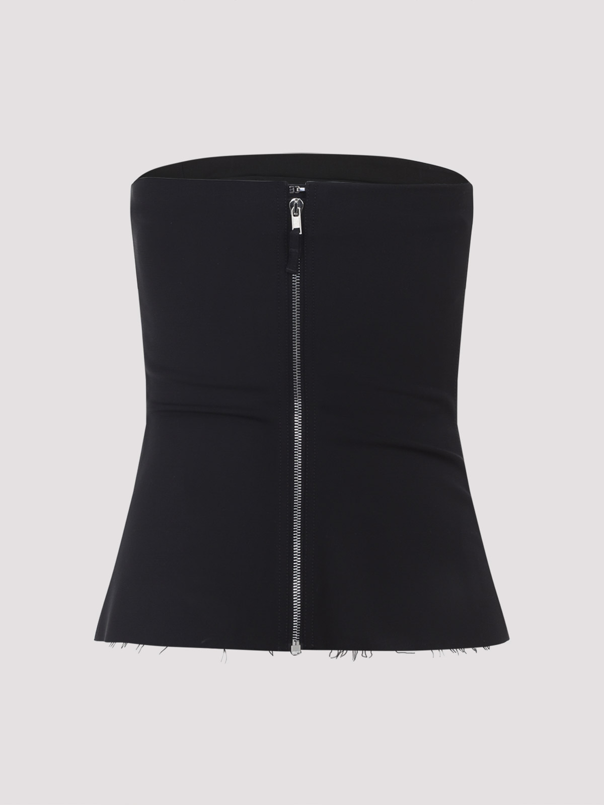 Rick Owens Strapless Black Top With Fitted Bodice And Flared Hem In Black