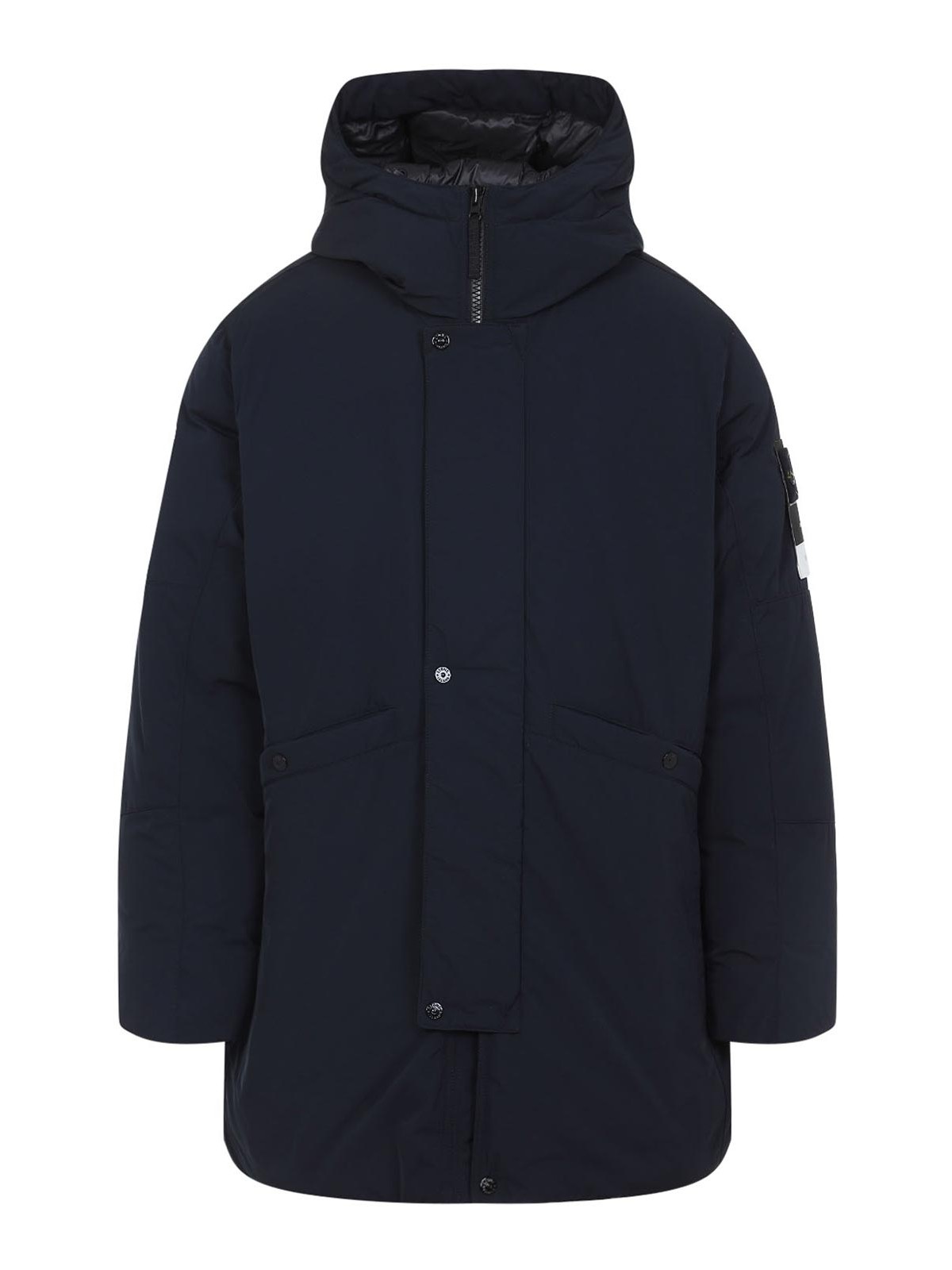 Stone Island Black Stretch Polyester Padded Jacket In Blue