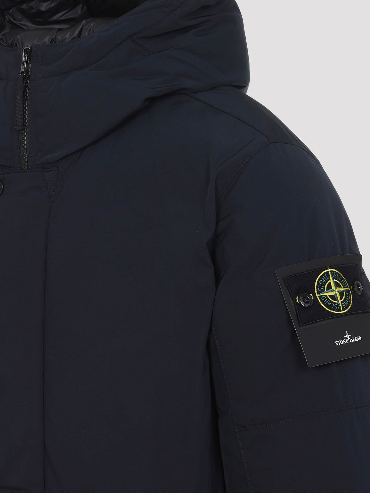 Stone Island Black Stretch Polyester Padded Jacket In Blue