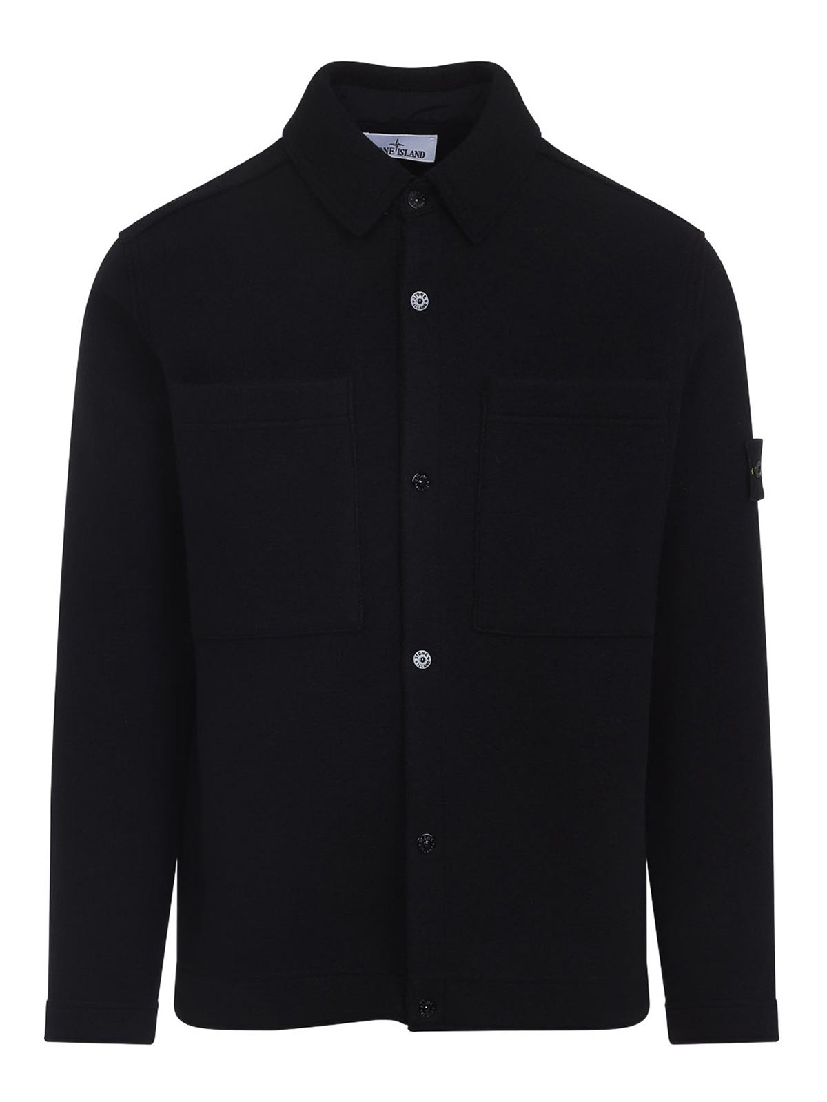 Stone Island Textured Knit Sweater With Button-up Front In Black