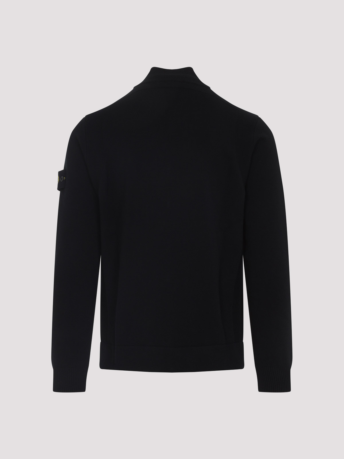 Stone Island Full Zip Knit Sweater With High Collar In Black
