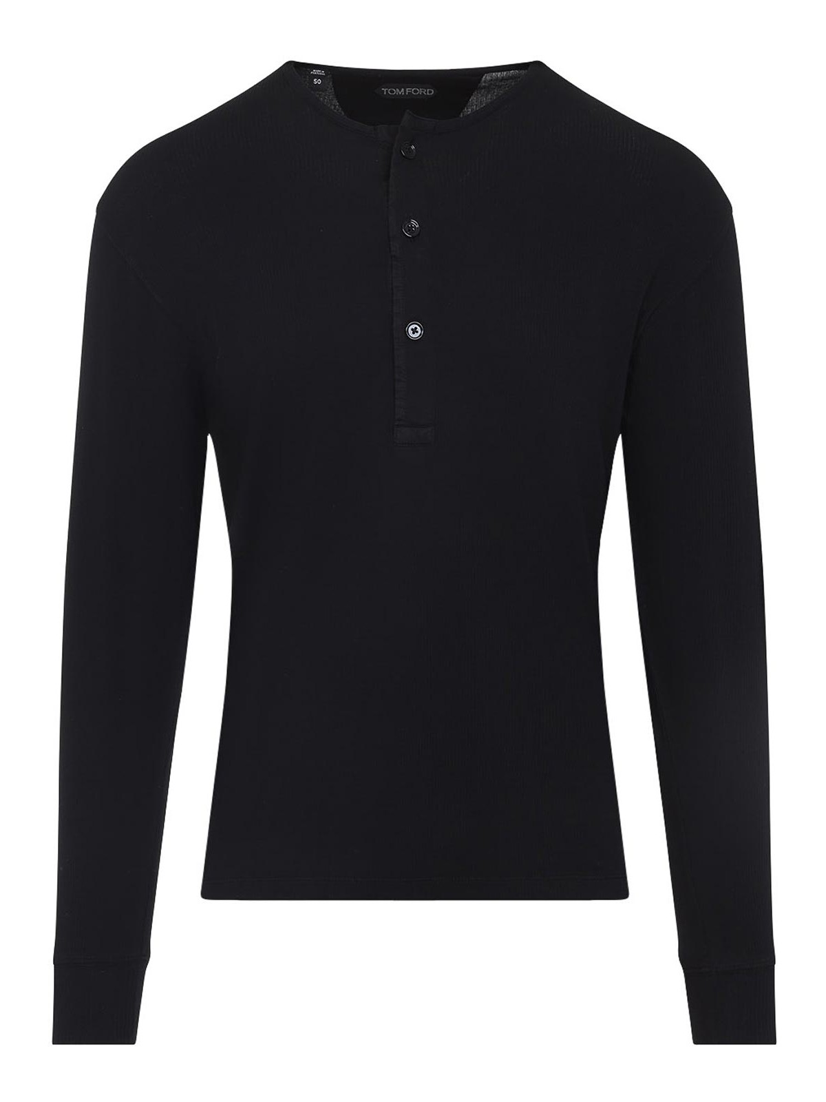 Tom Ford Long-sleeved Henley Top With Buttoned Placket And Fitted Silhouette In Black