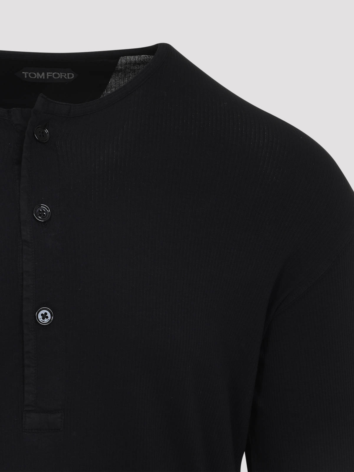 Tom Ford Long-sleeved Henley Top With Buttoned Placket And Fitted Silhouette In Black