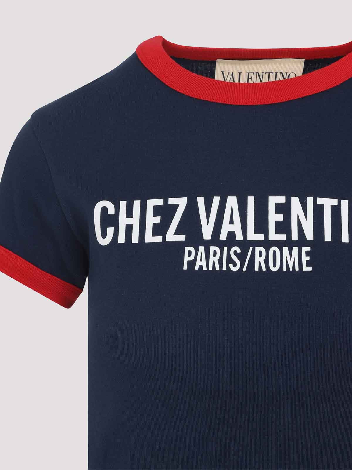 Valentino Fitted T-shirt With Contrasting Red Trimlettering In Blue