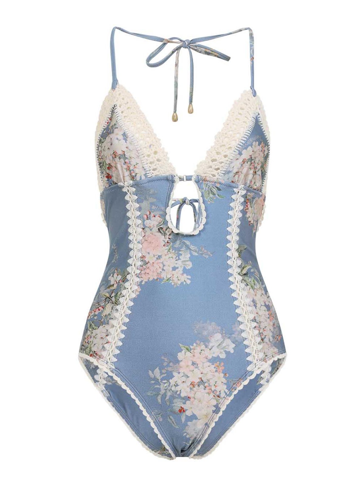 Zimmermann Cascadian Keyhole Crochet One-piece In Blue