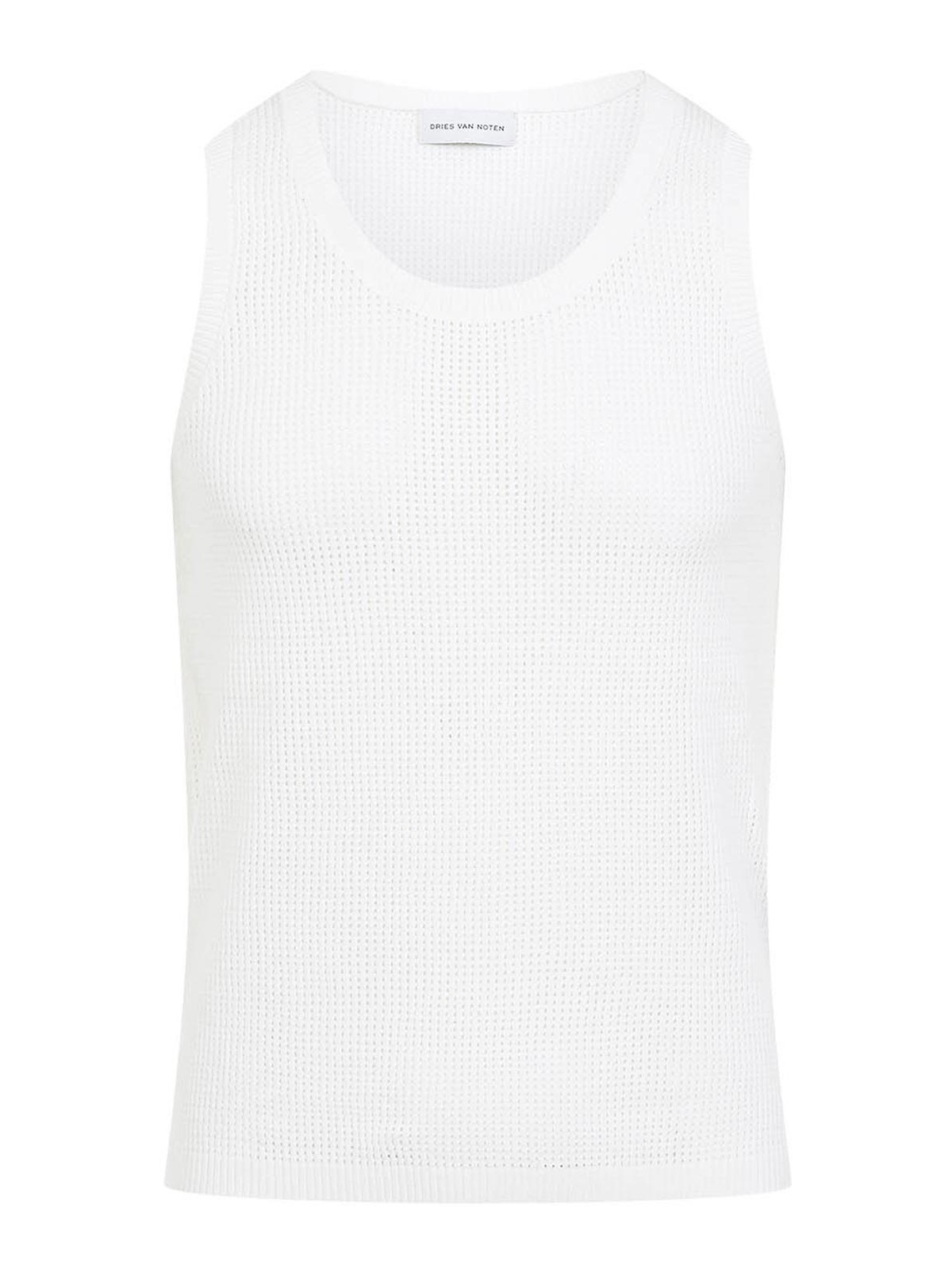 Dries Van Noten Sleeveless Textured Top With Clean Silhouette In White
