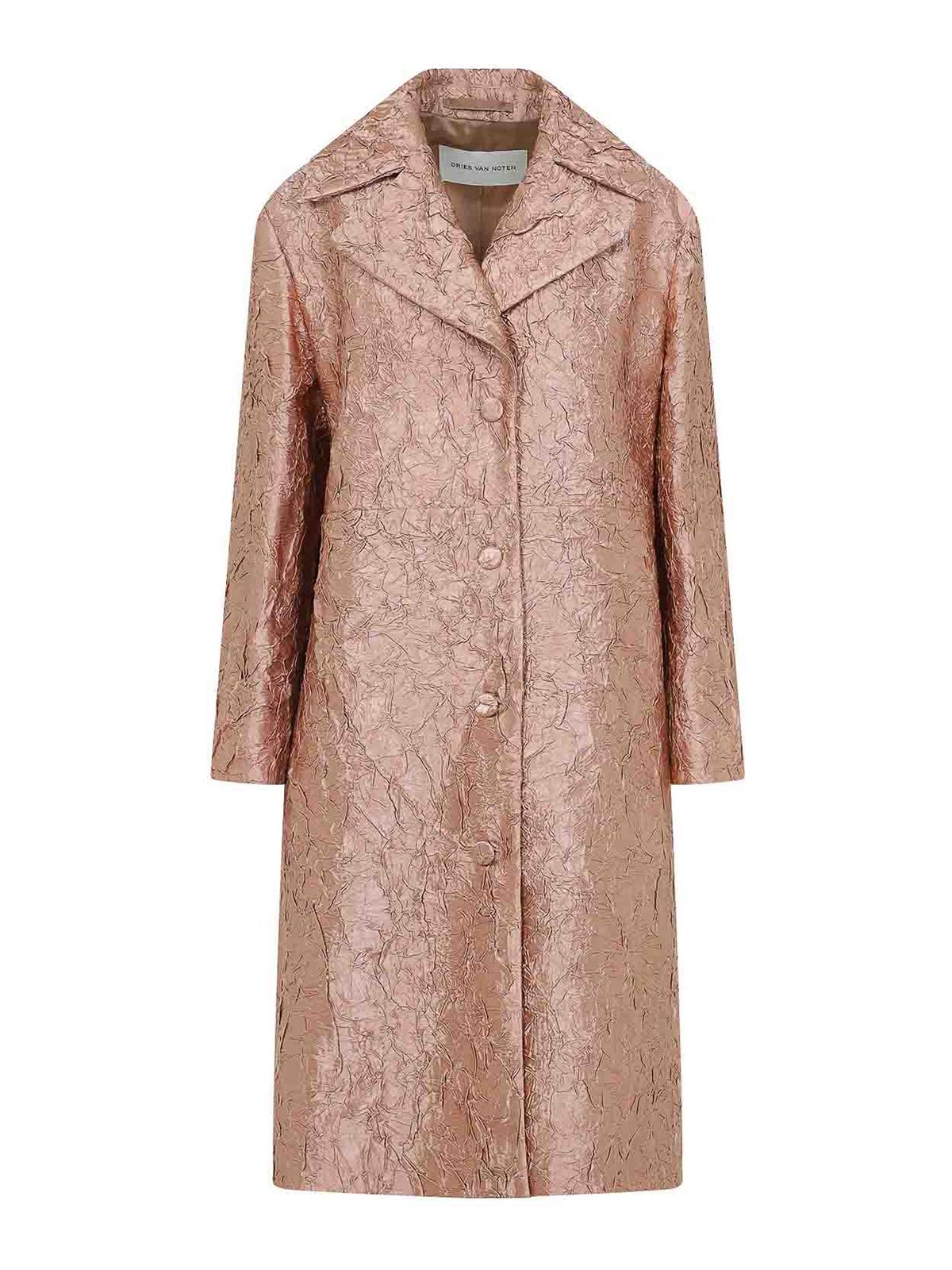 Dries Van Noten Crinkle Effect Single Breasted Coat In Multi