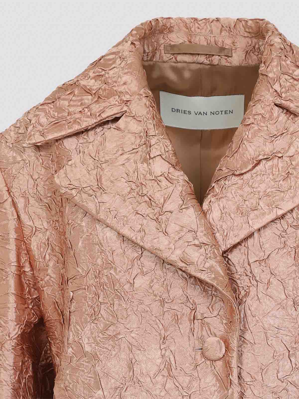 Dries Van Noten Crinkle Effect Single Breasted Coat In Multi