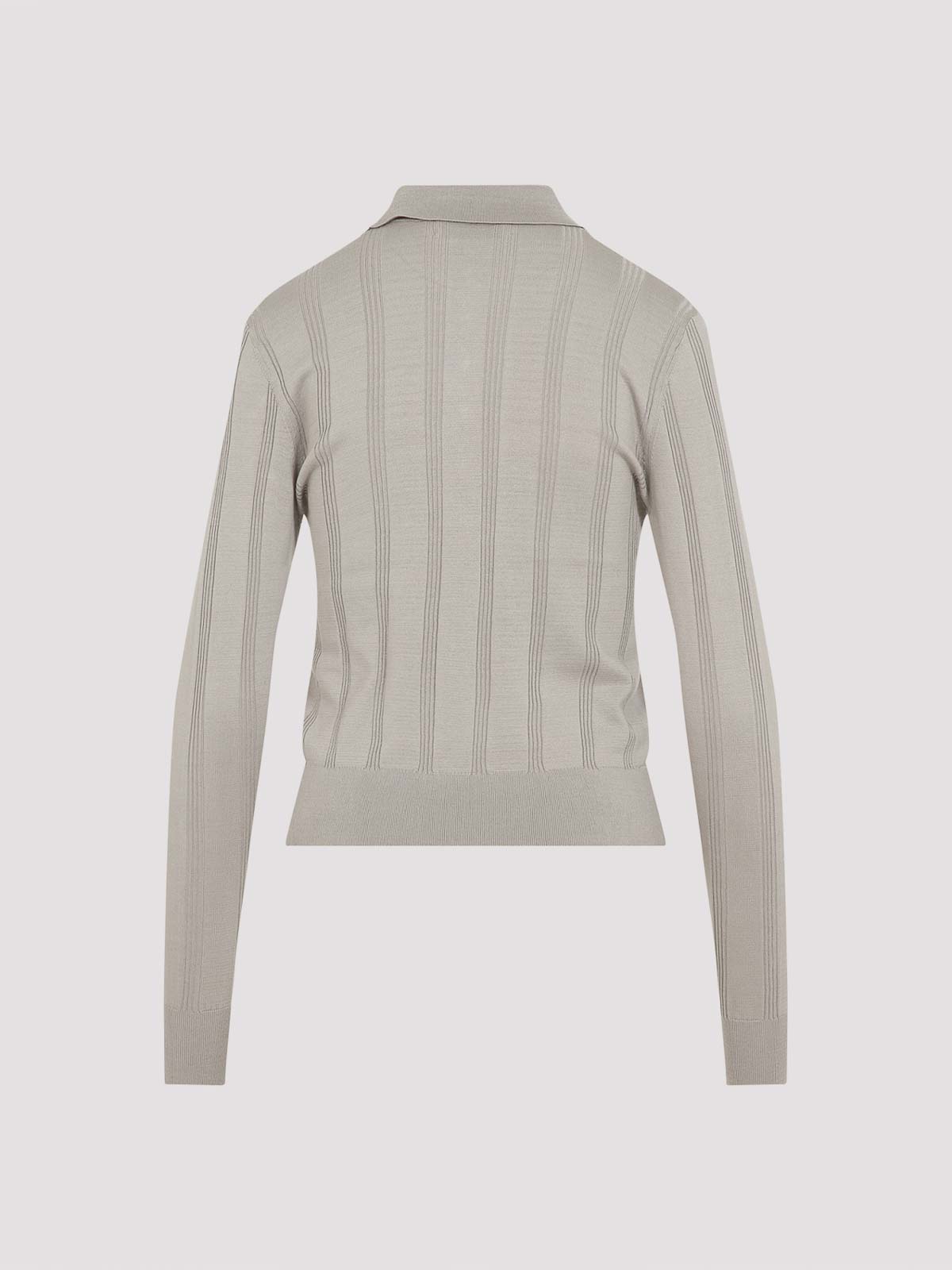 Dries Van Noten Light Grey Knitted Cotton Polo With Classic Collar In Gray