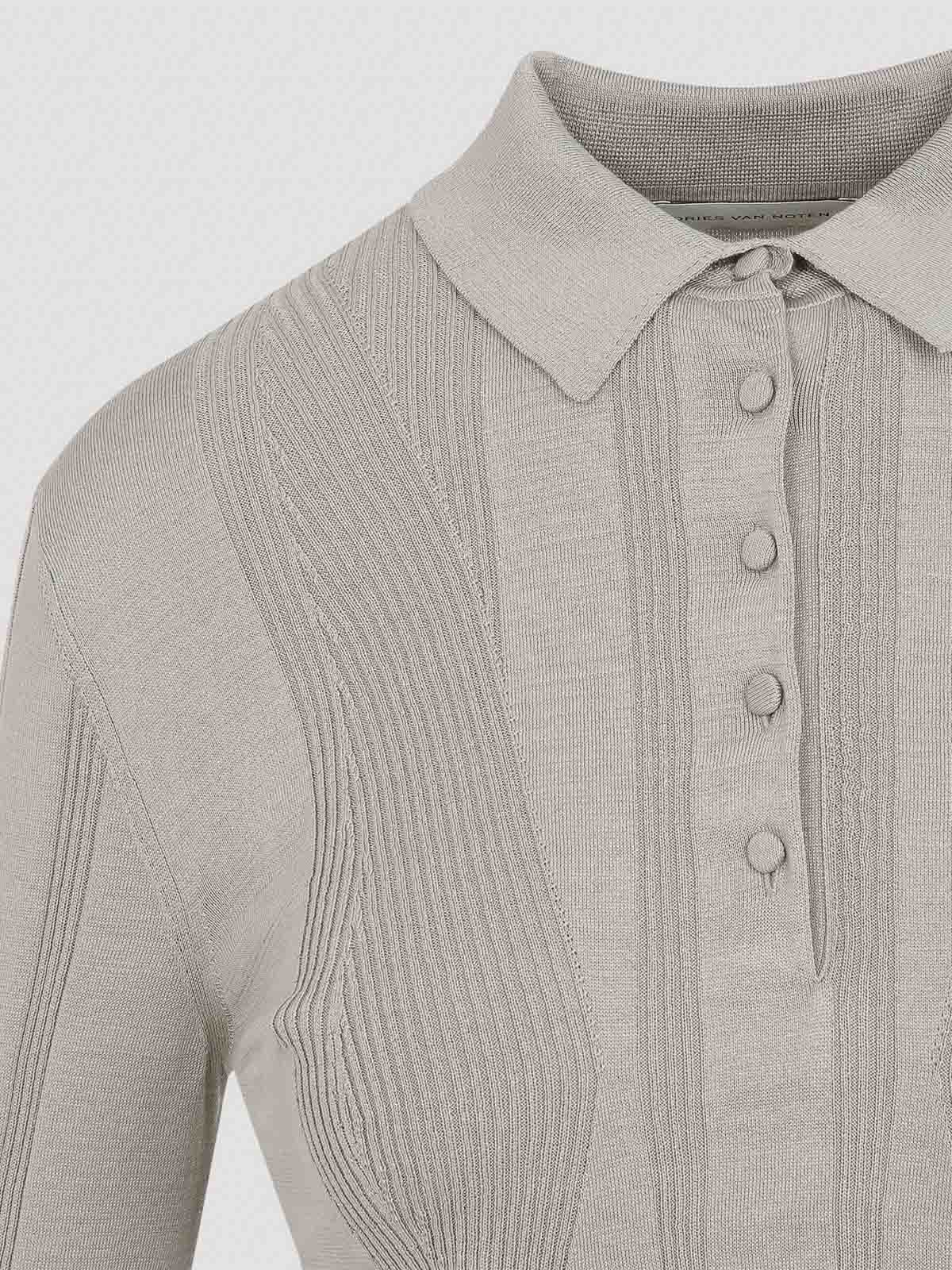 Dries Van Noten Light Grey Knitted Cotton Polo With Classic Collar In Gray