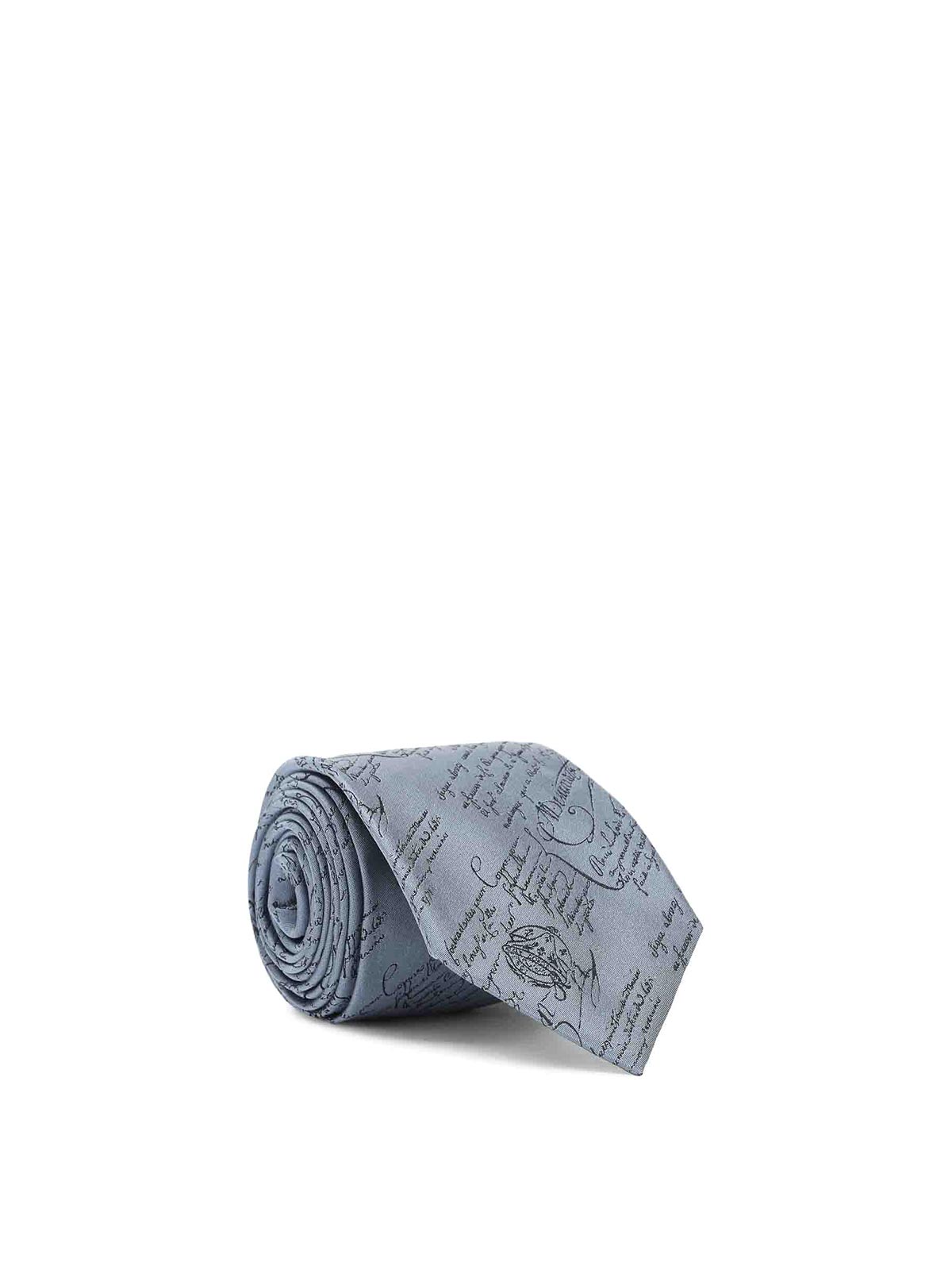 Berluti Script Pattern Silk Tie In Blue