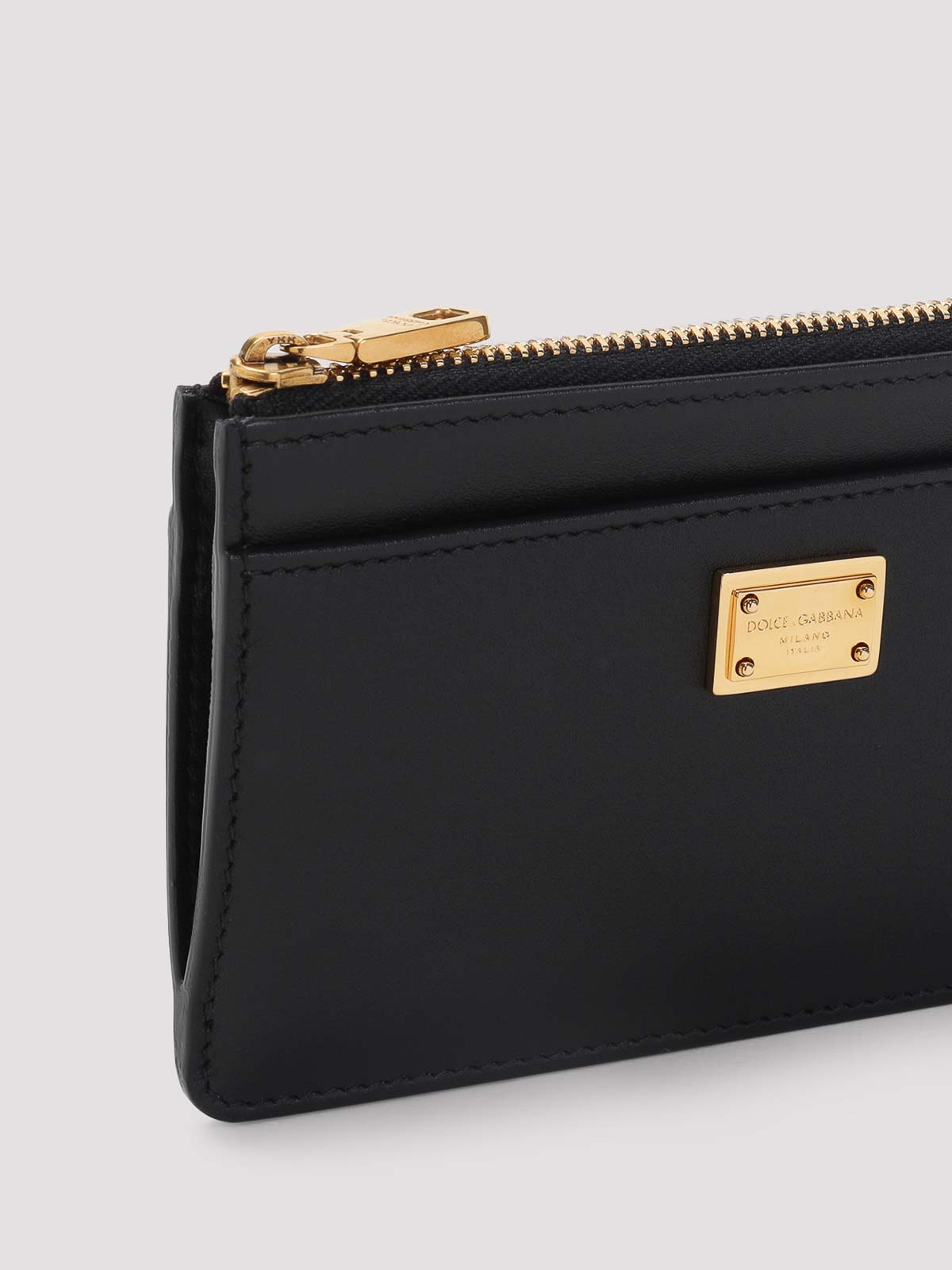 Dolce & Gabbana Zip-closure Calf Leather Wallet With Gold-tone Hardware In Black
