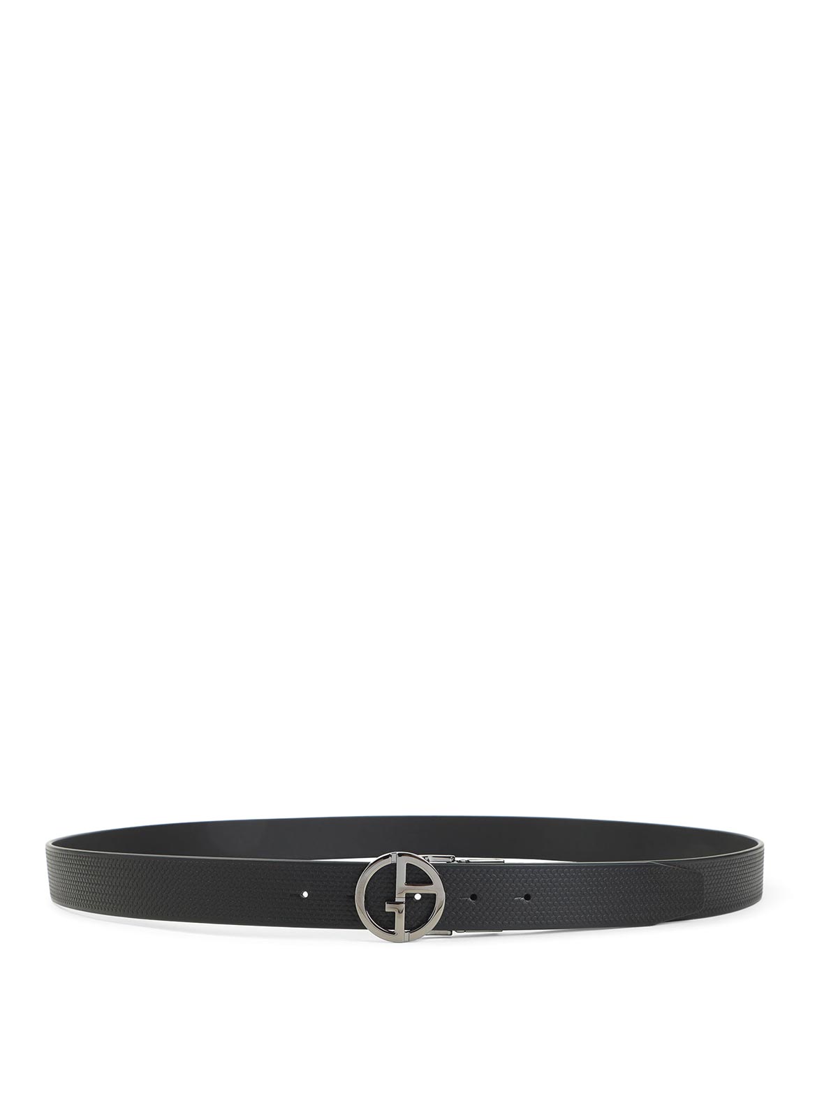Giorgio Armani Embossed And Smooth Leather Belt In Black