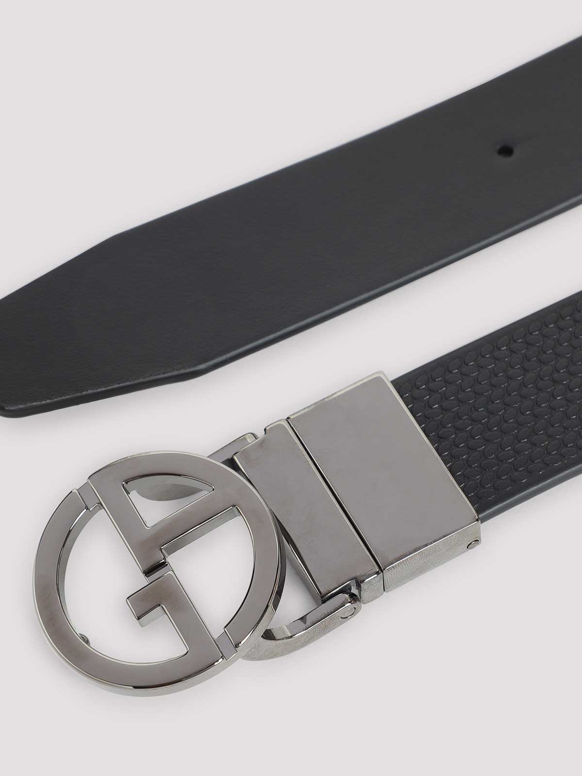 Giorgio Armani Embossed And Smooth Leather Belt In Black