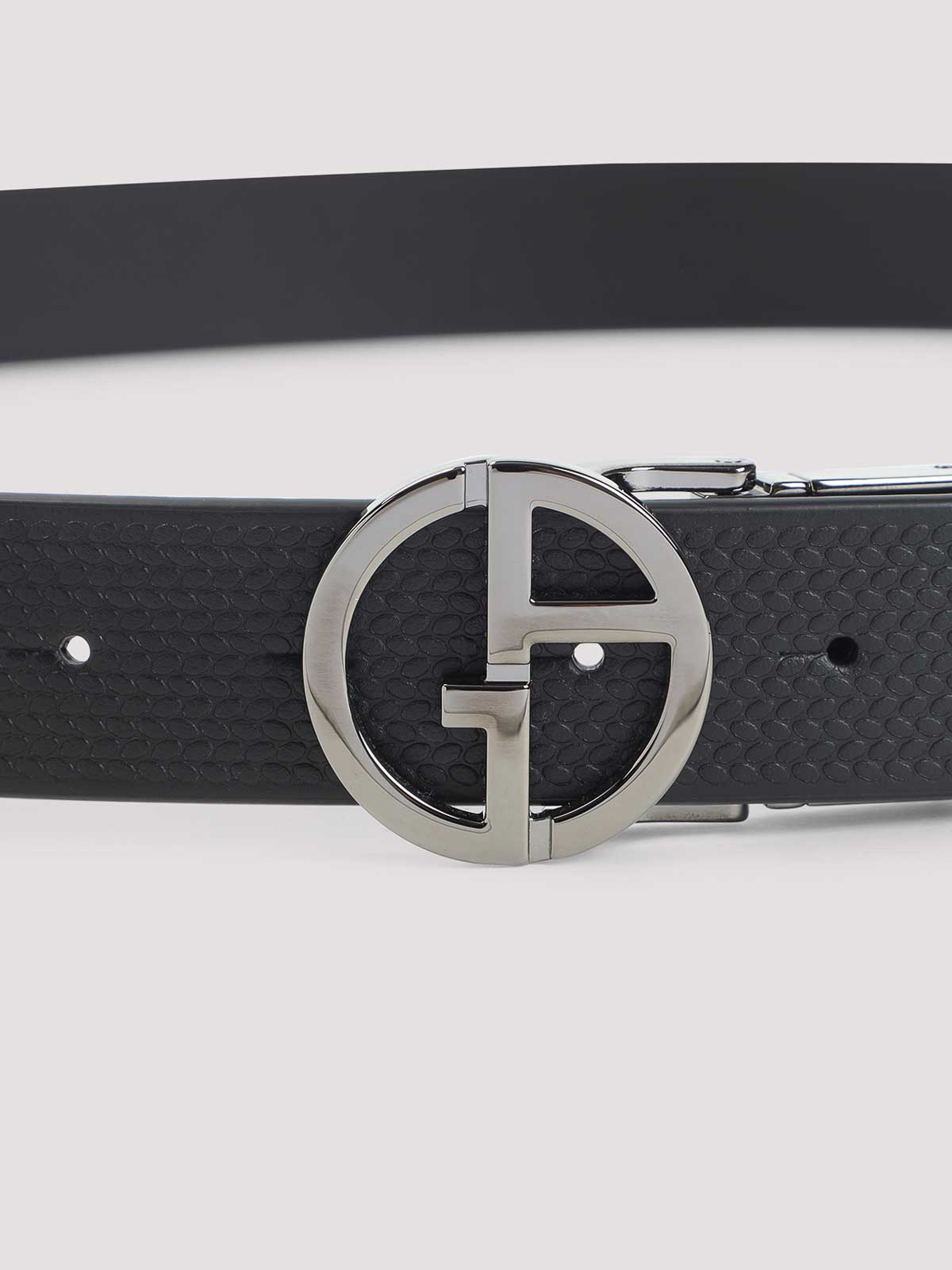 Giorgio Armani Embossed And Smooth Leather Belt In Black