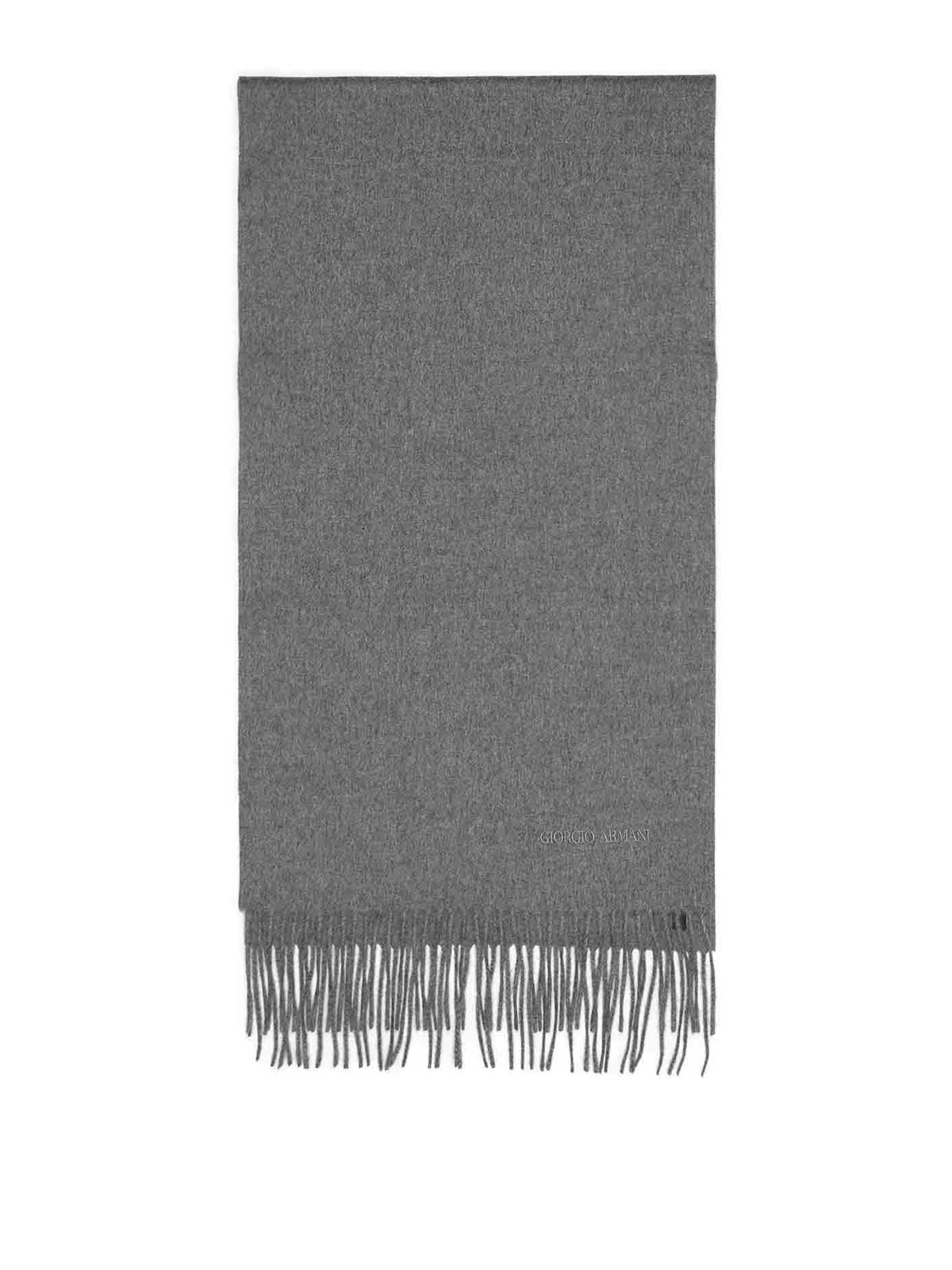 Giorgio Armani Cashmere Scarf With Delicate Fringes In Gray