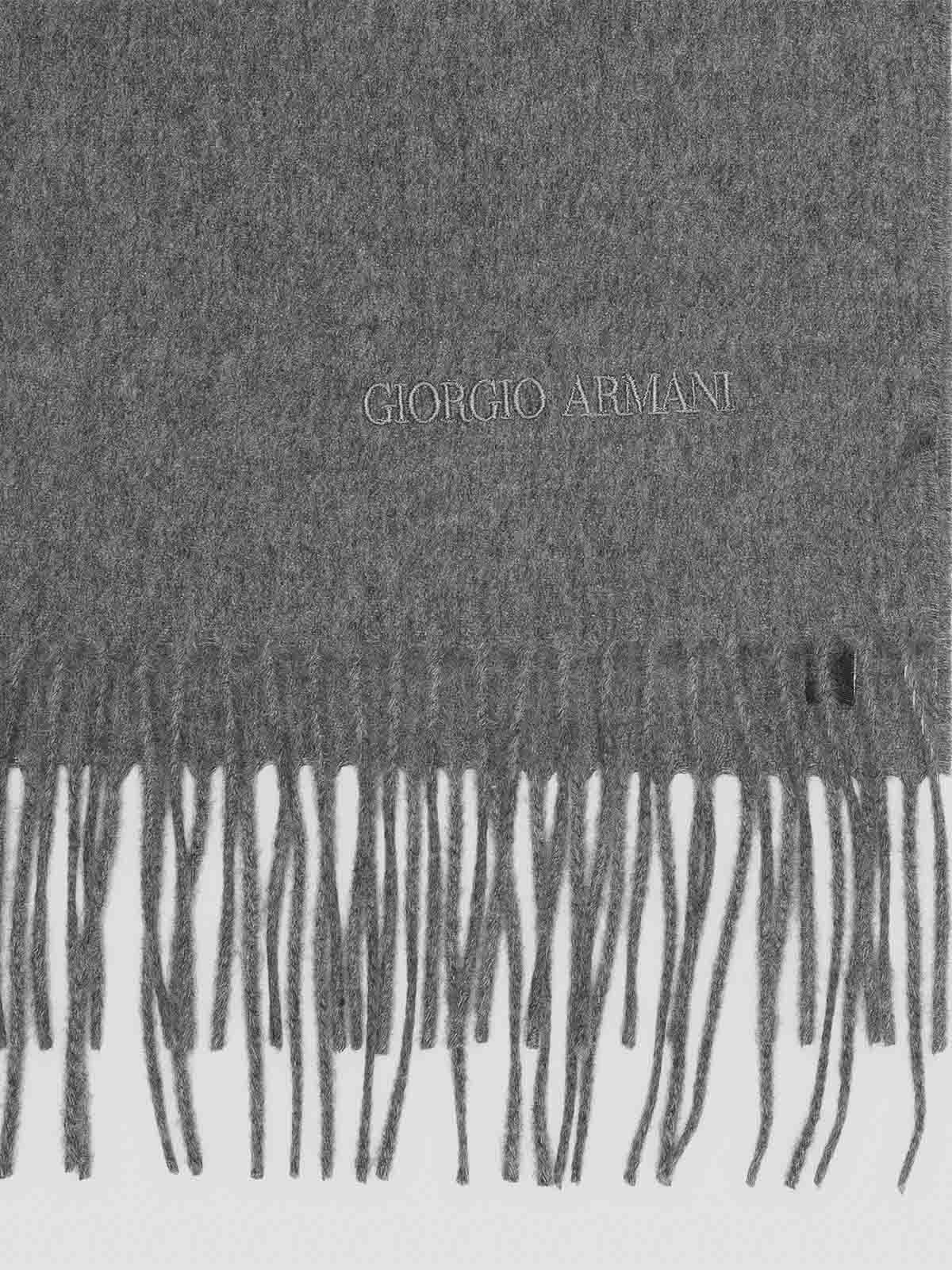 Giorgio Armani Cashmere Scarf With Delicate Fringes In Gray