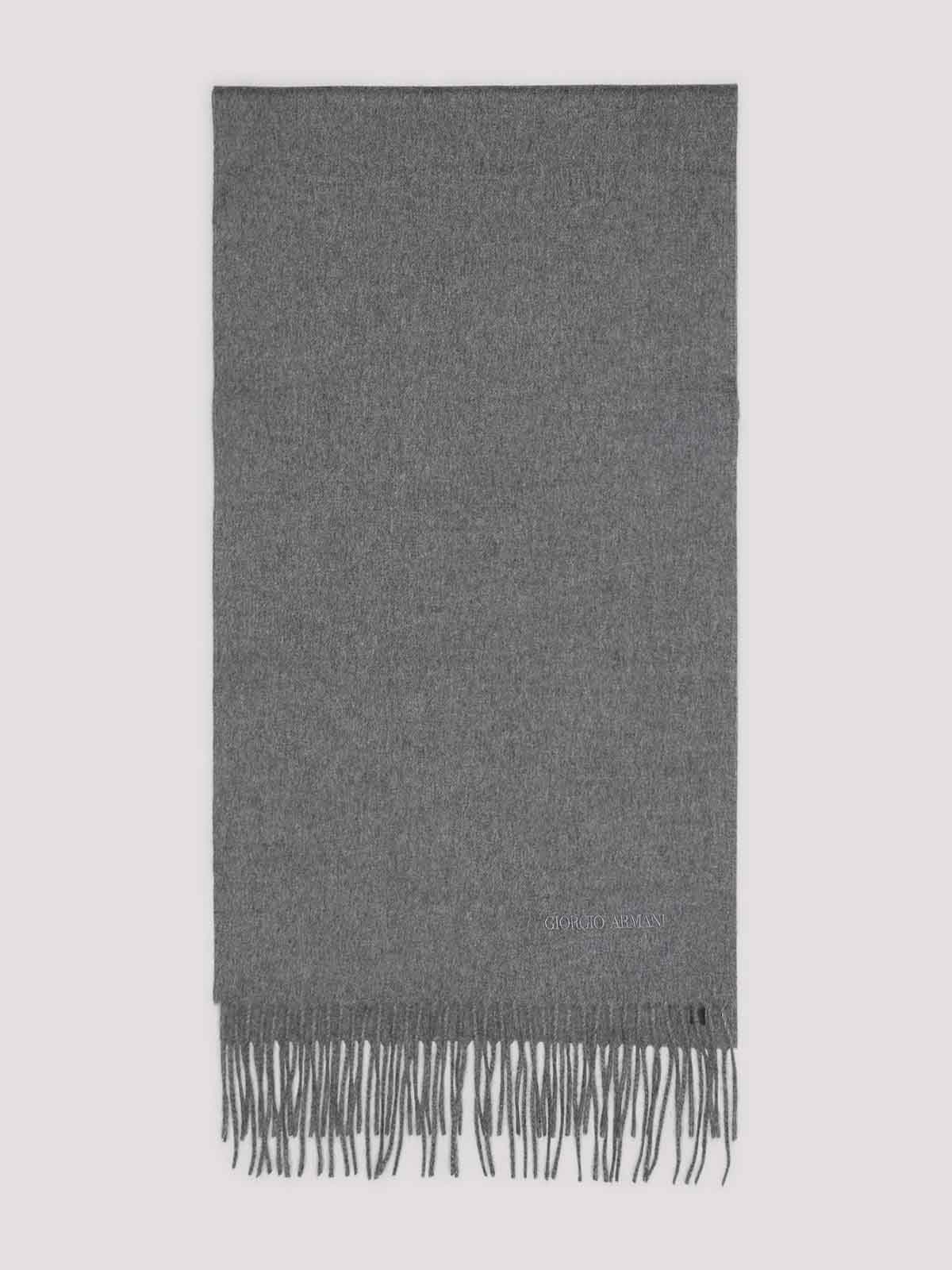 Giorgio Armani Cashmere Scarf With Delicate Fringes In Gray