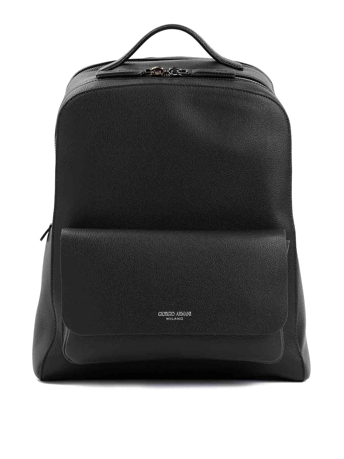 Giorgio Armani Grained Calf Leather Backpack Men In Black