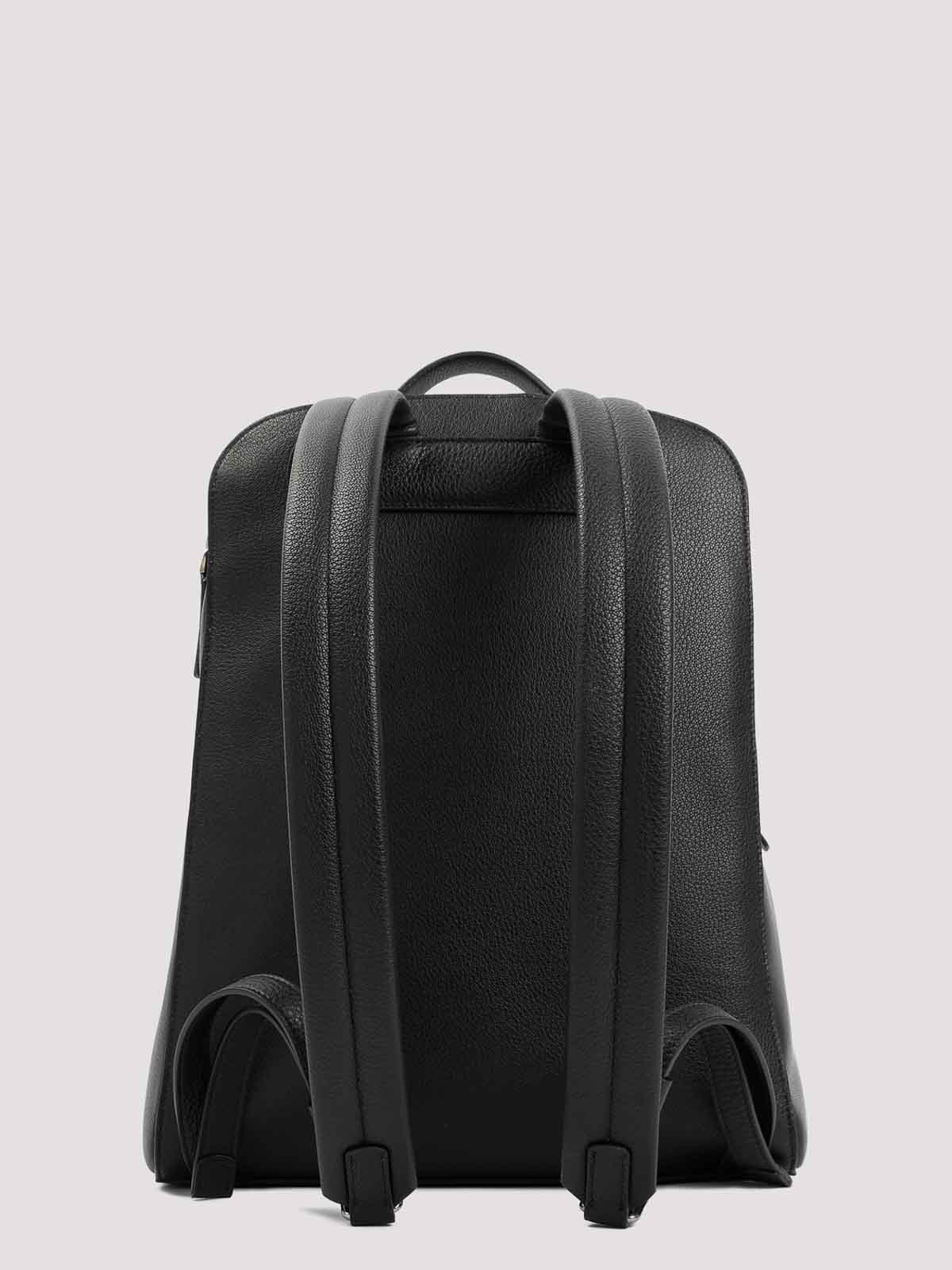 Giorgio Armani Grained Calf Leather Backpack Men In Black