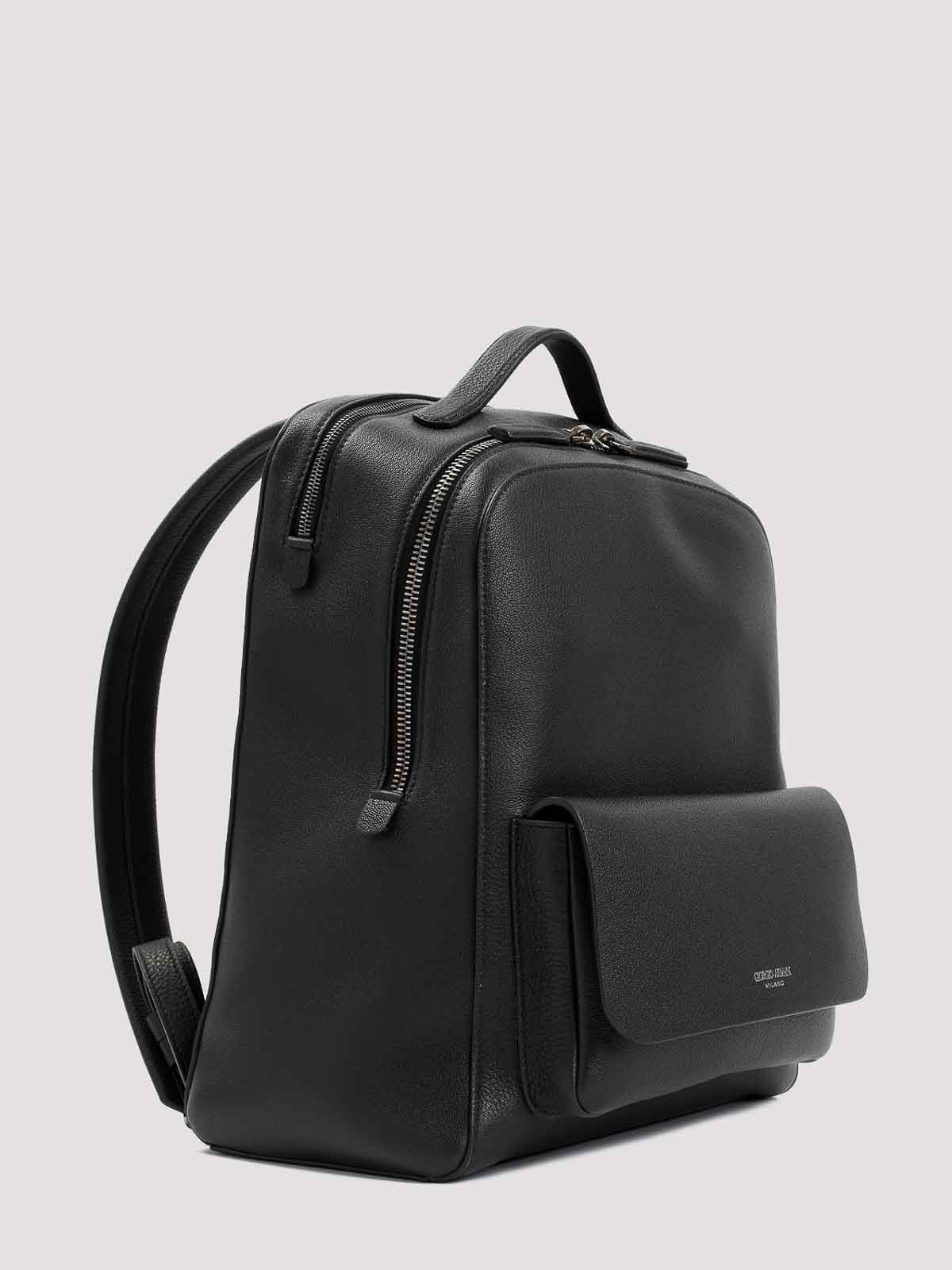 Giorgio Armani Grained Calf Leather Backpack Men In Black