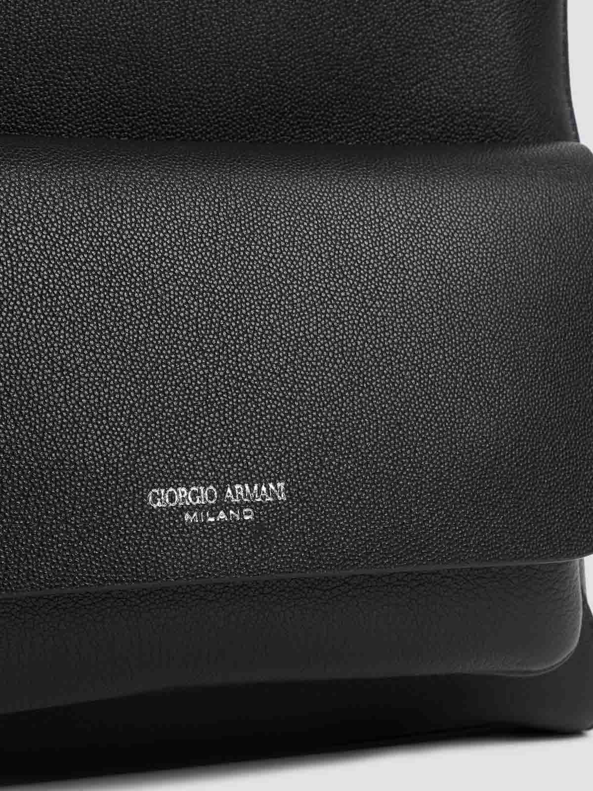 Giorgio Armani Grained Calf Leather Backpack Men In Black