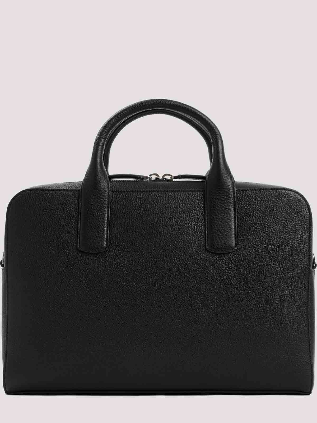 Giorgio Armani Logo-stamp Leather Laptop Bag In Black