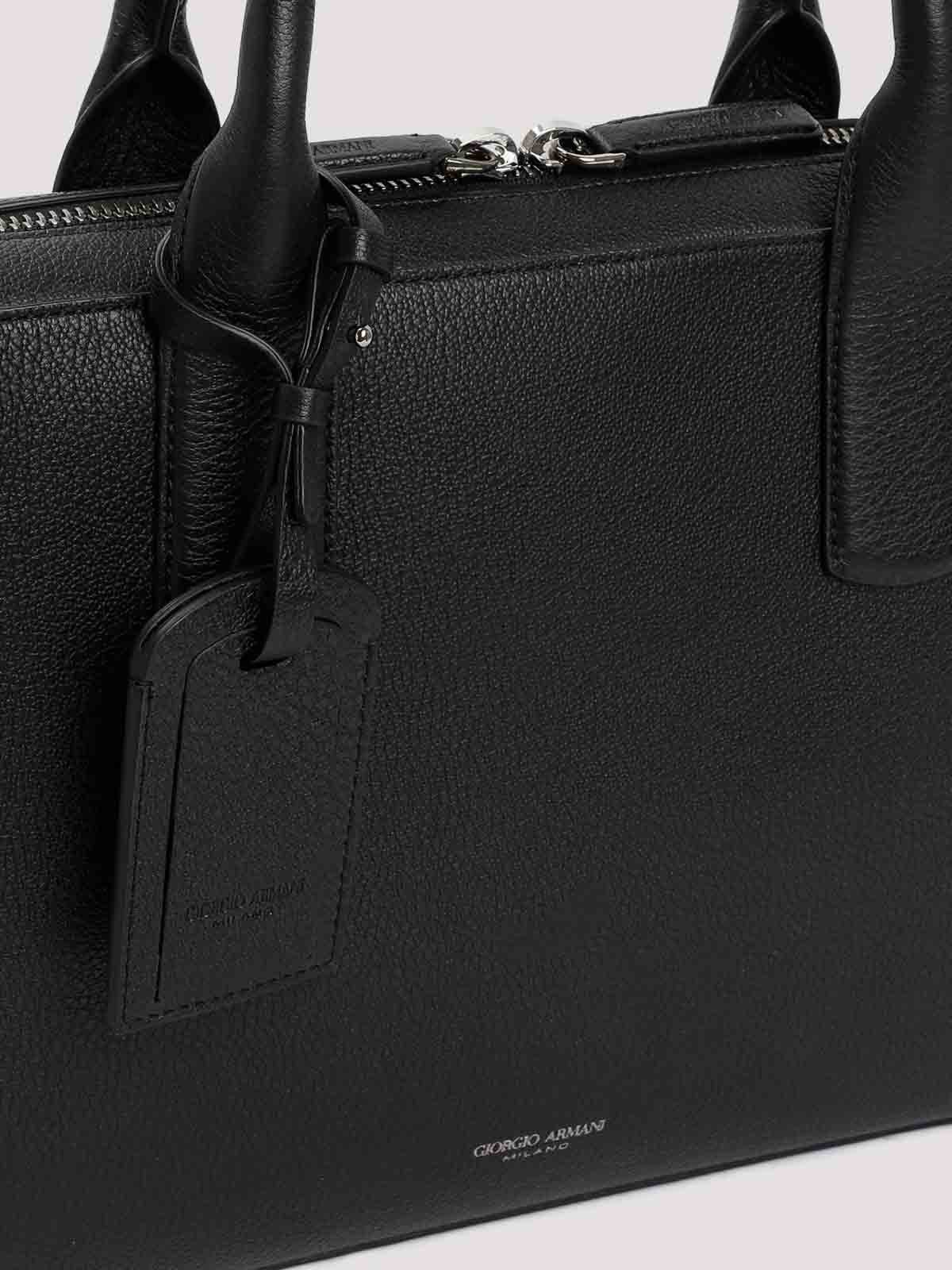 Giorgio Armani Logo-stamp Leather Laptop Bag In Black
