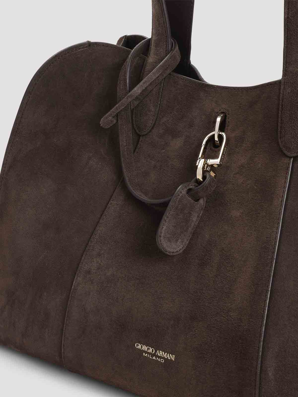 Giorgio Armani Suede Calf Leather Handbag In Brown
