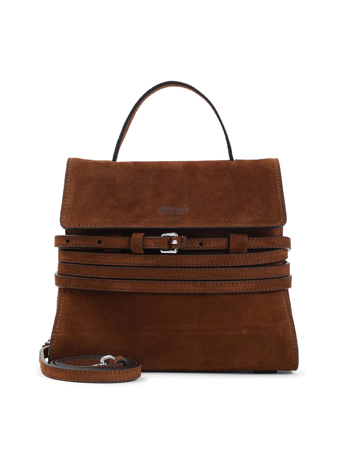 Moschino Suede Buckle-detail Tote Bag In Brown