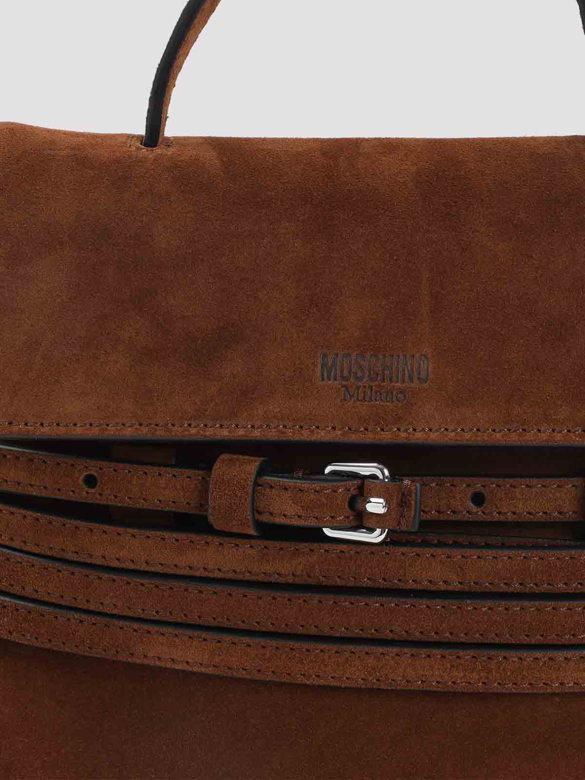 Moschino Suede Buckle-detail Tote Bag In Brown