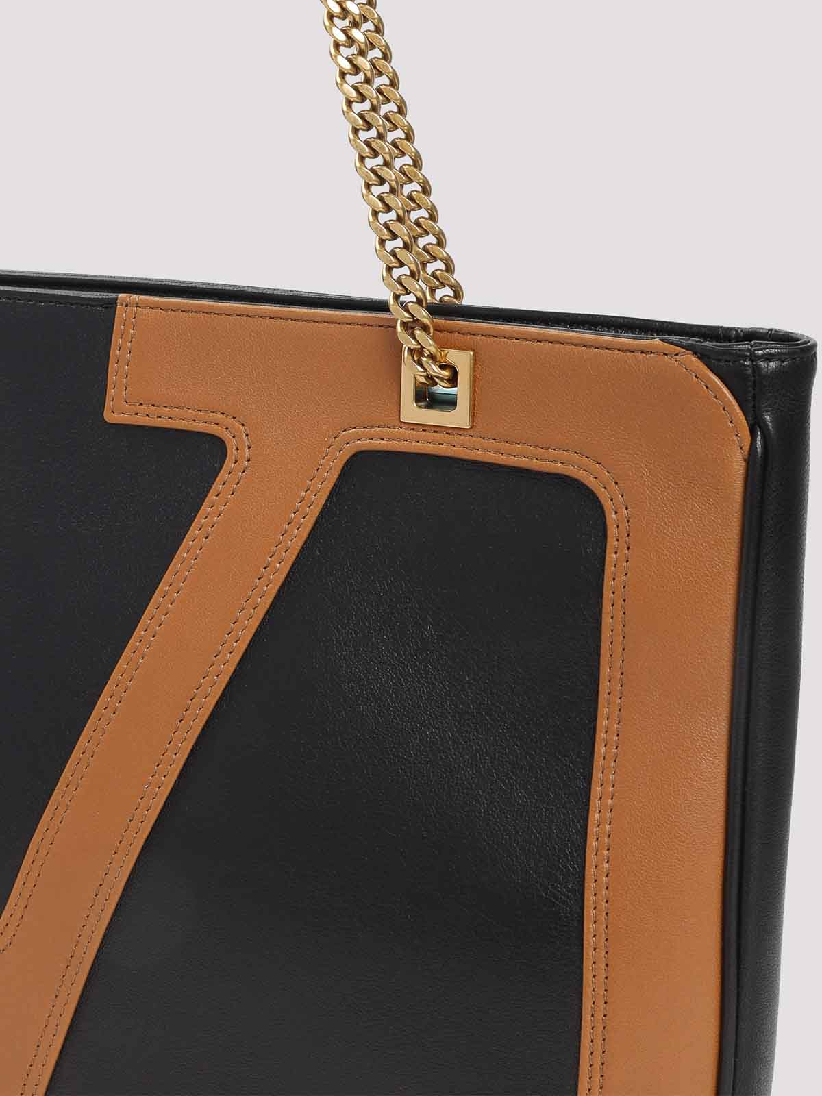 Valentino Garavani Black Lambskin Leather Viva Superstar Medium Tote Bag In Brown