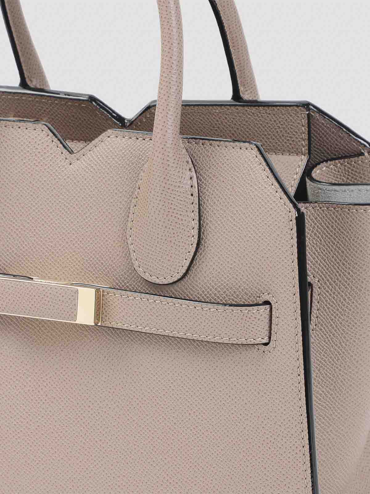 Valextra Structured Sahara Leather Shoulder Bag In Gray