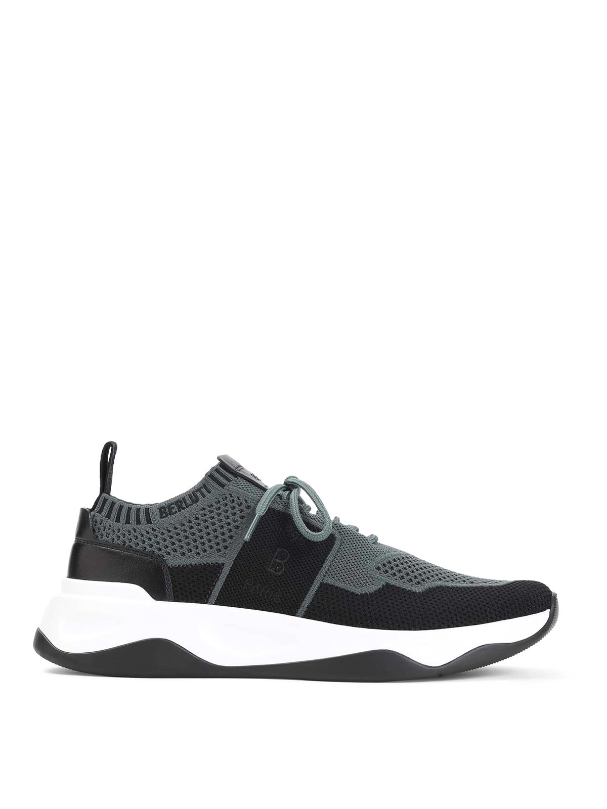 Berluti Almond Toe Leather Insert Sneakers In Black