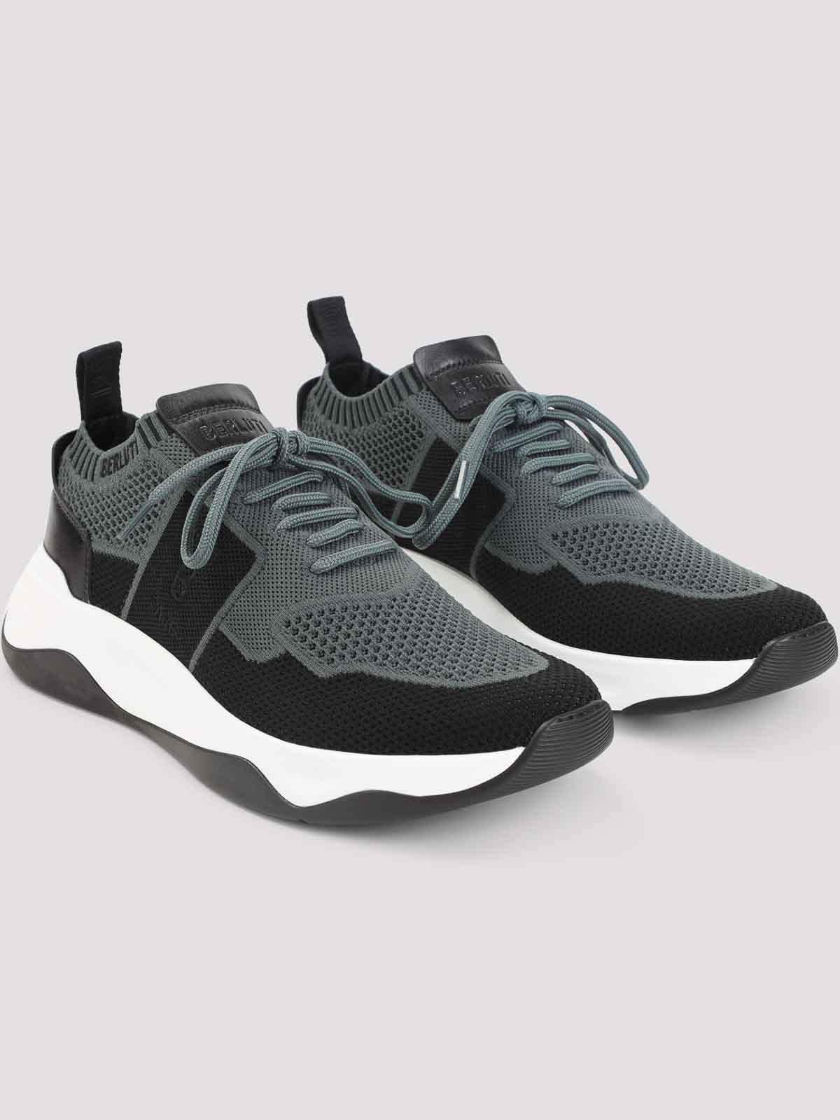 Berluti Almond Toe Leather Insert Sneakers In Black