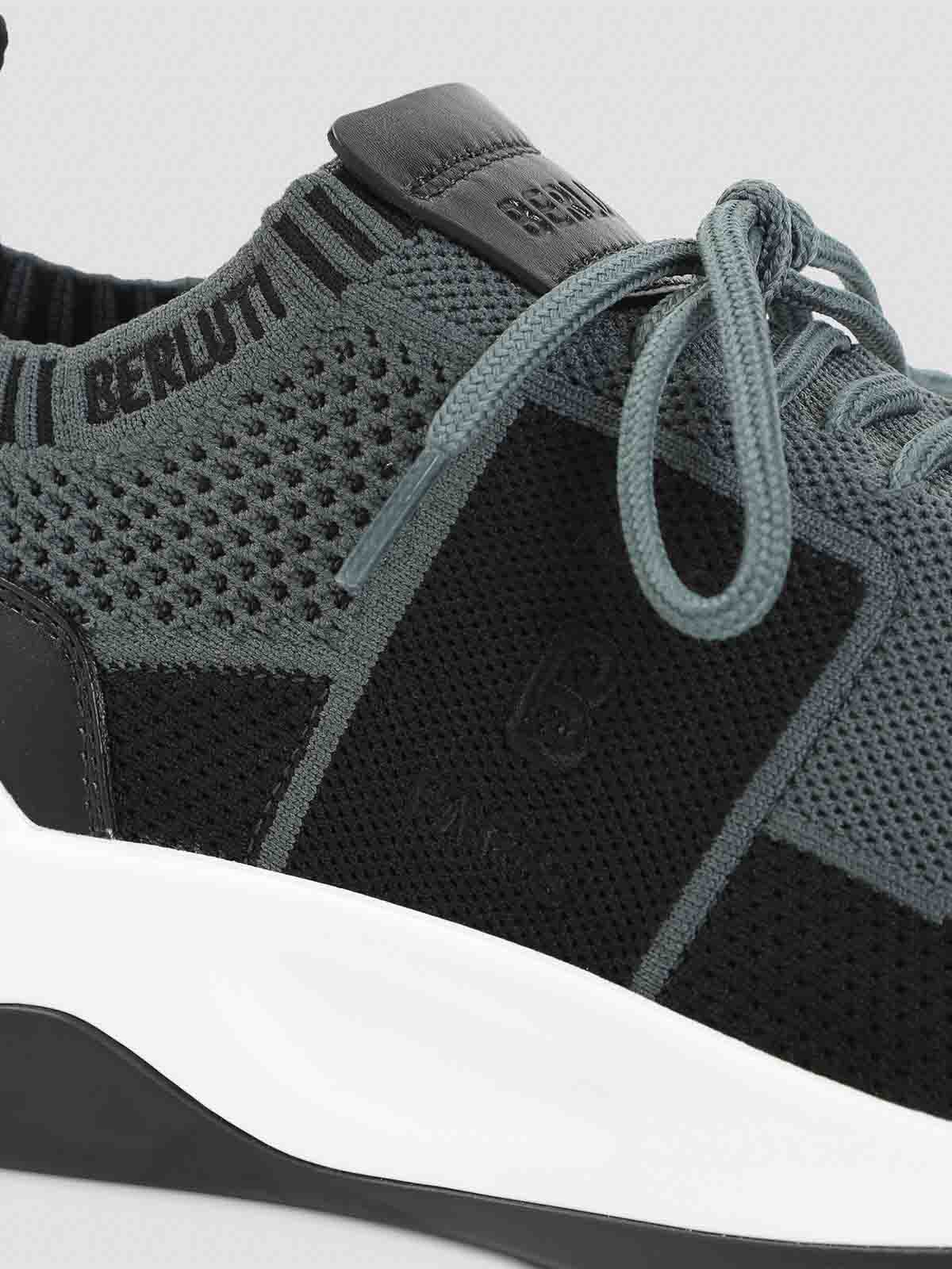 Berluti Almond Toe Leather Insert Sneakers In Black