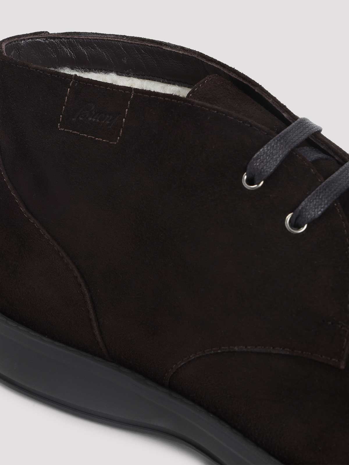 Brioni Suede Leather Desert Boots With Rubber Outsole In Brown