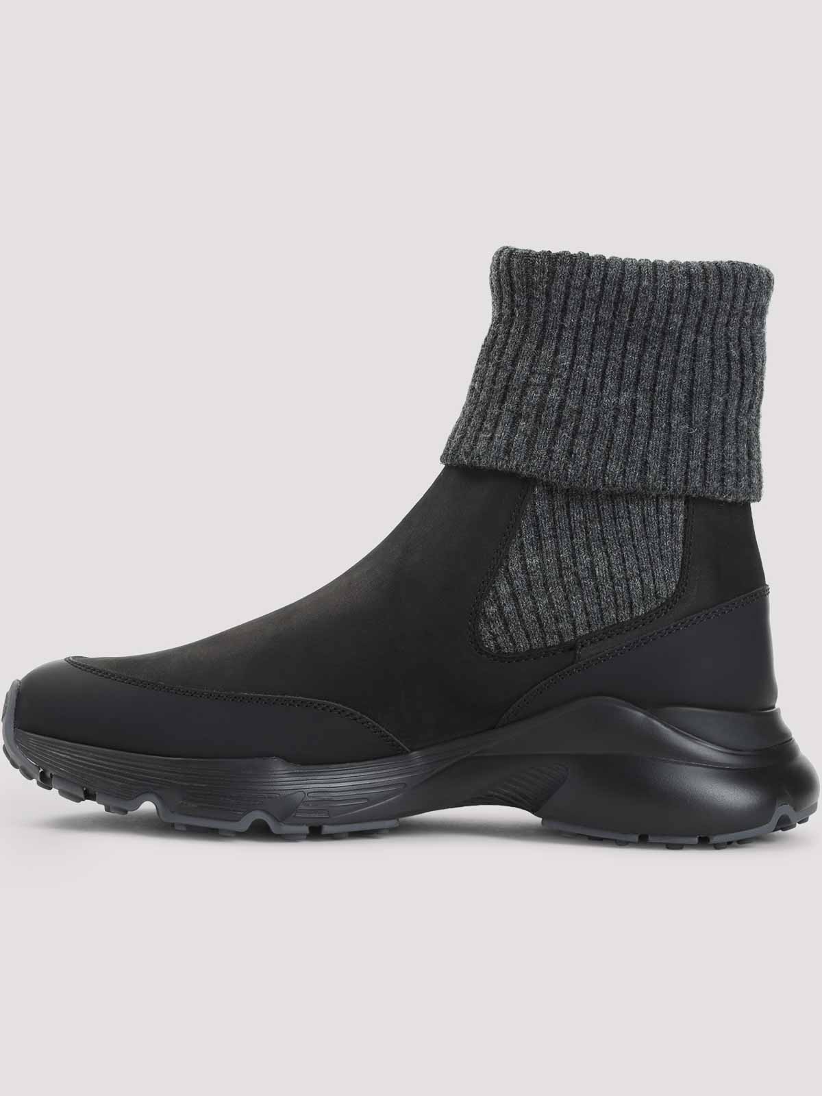 Tod's High Knitted Cuff Sneakers With Textured Upper And Chunky Sole In Black
