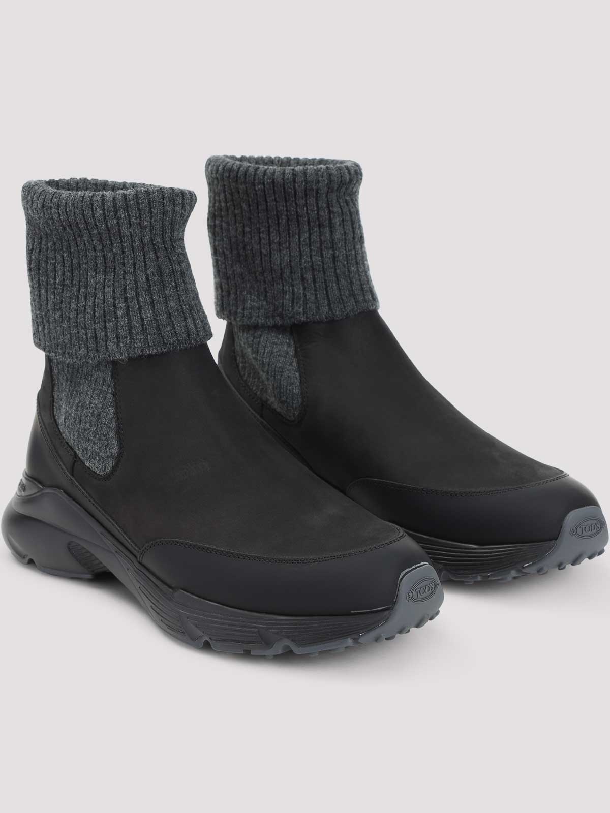 Tod's High Knitted Cuff Sneakers With Textured Upper And Chunky Sole In Black