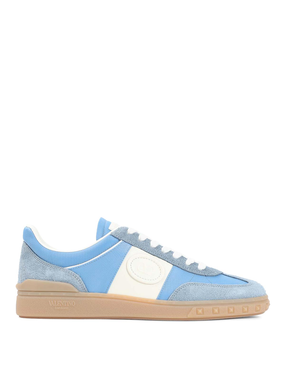 Valentino Garavani Upvillage Low Top Trainer In Crust Leather And Nylon In Gray