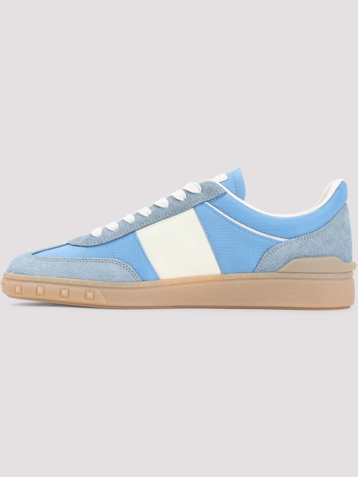 Valentino Garavani Upvillage Low Top Trainer In Crust Leather And Nylon In Gray