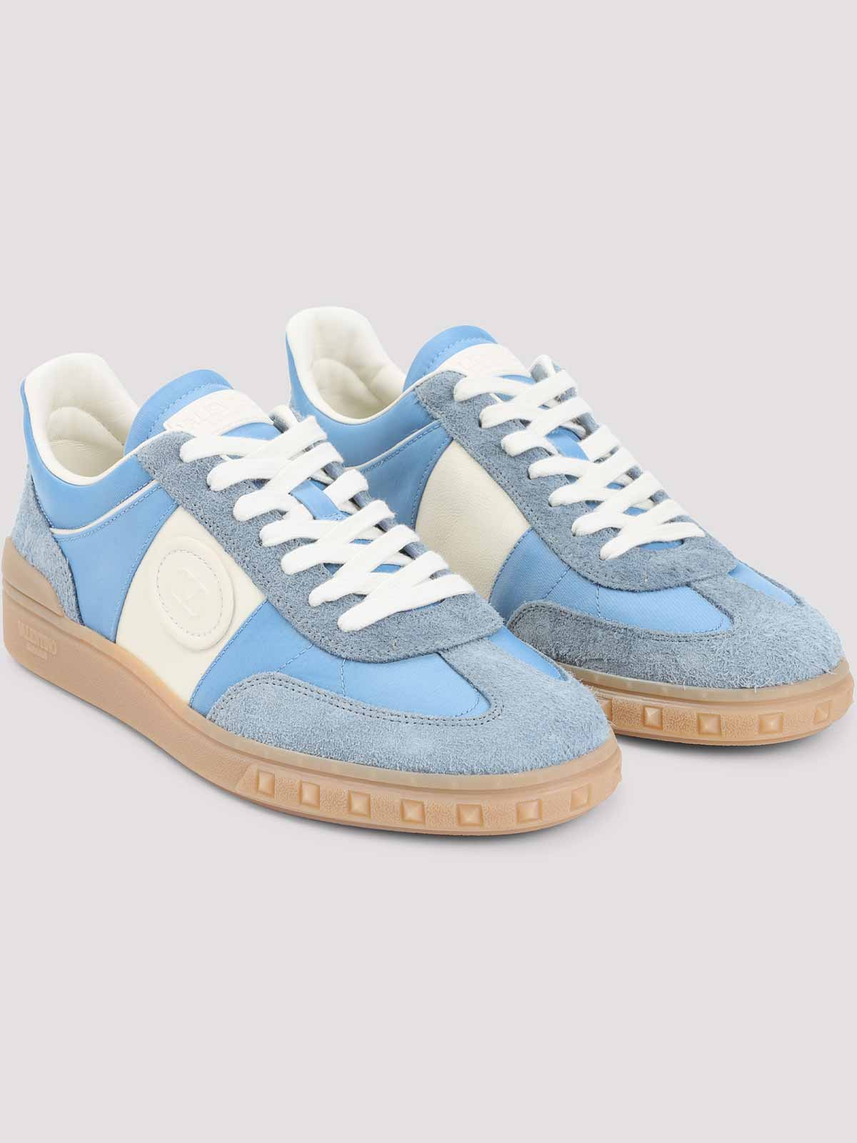 Valentino Garavani Upvillage Low Top Trainer In Crust Leather And Nylon In Gray