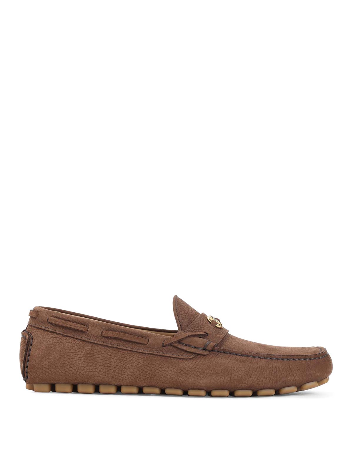 Valentino Loafers With Rubber Sole And Topstitching In Brown