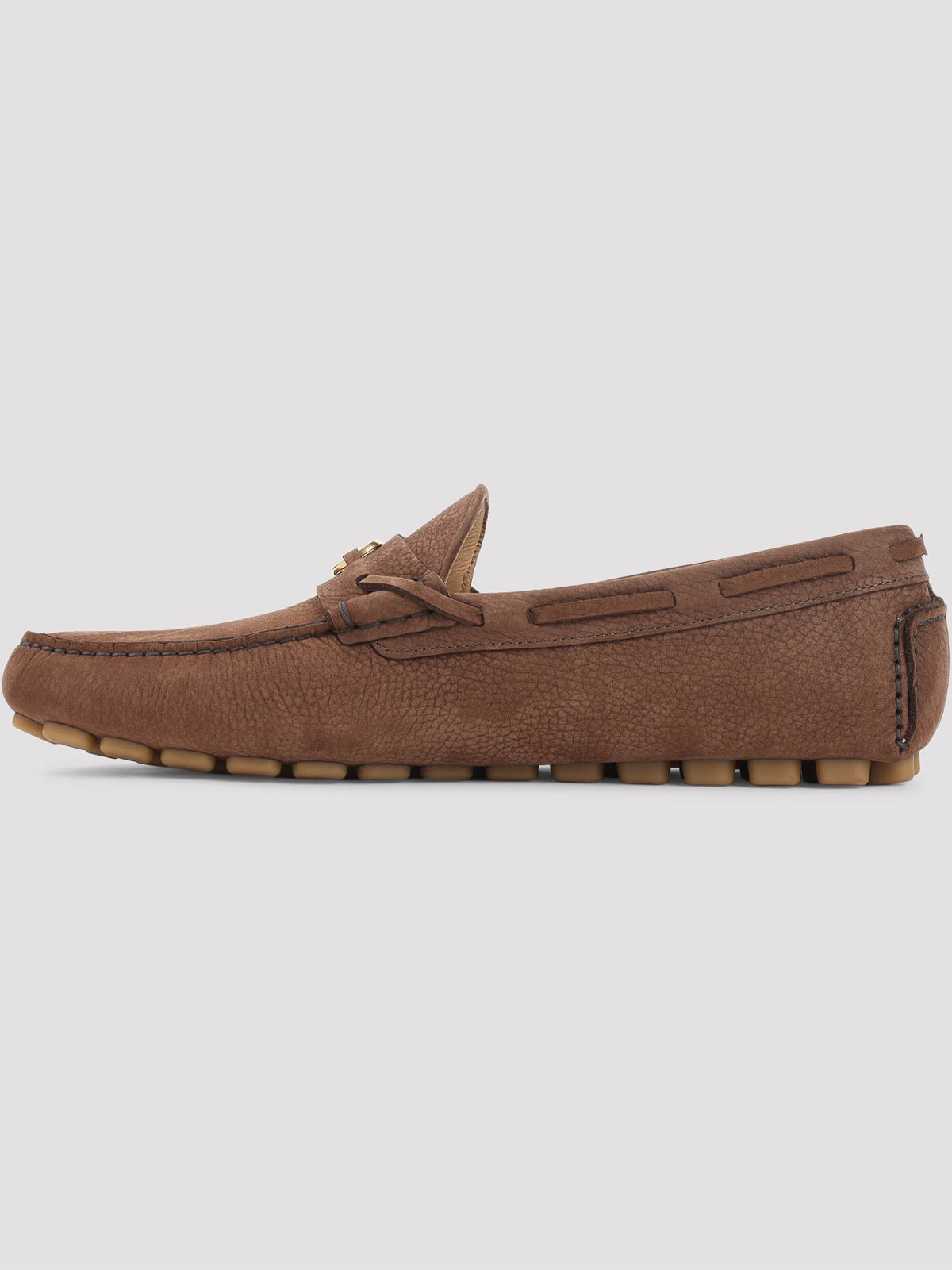 Valentino Loafers With Rubber Sole And Topstitching In Brown