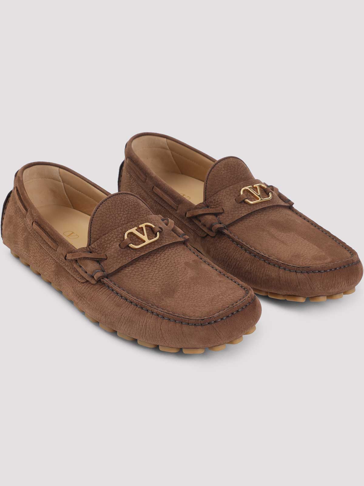 Valentino Loafers With Rubber Sole And Topstitching In Brown