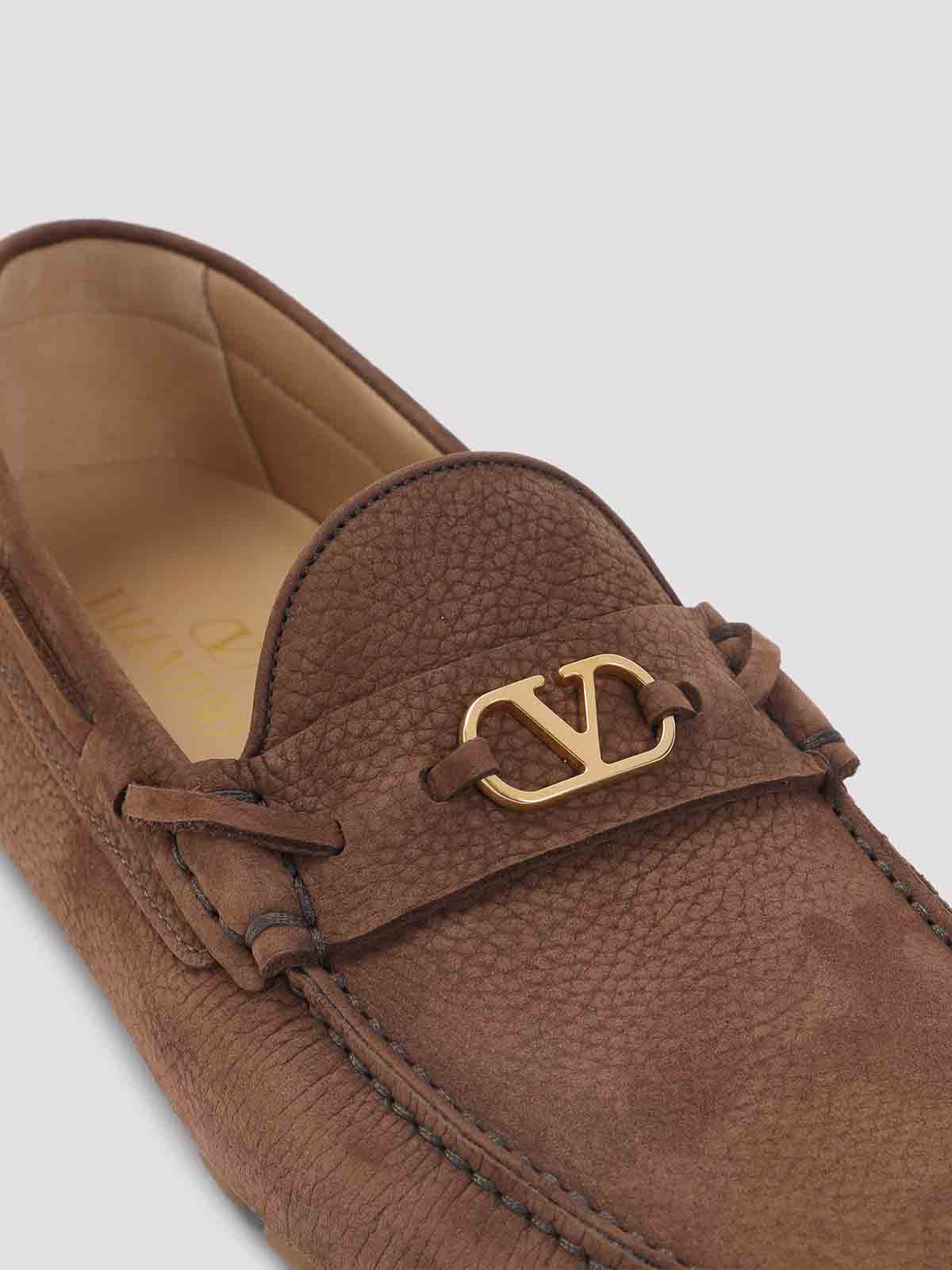 Valentino Loafers With Rubber Sole And Topstitching In Brown