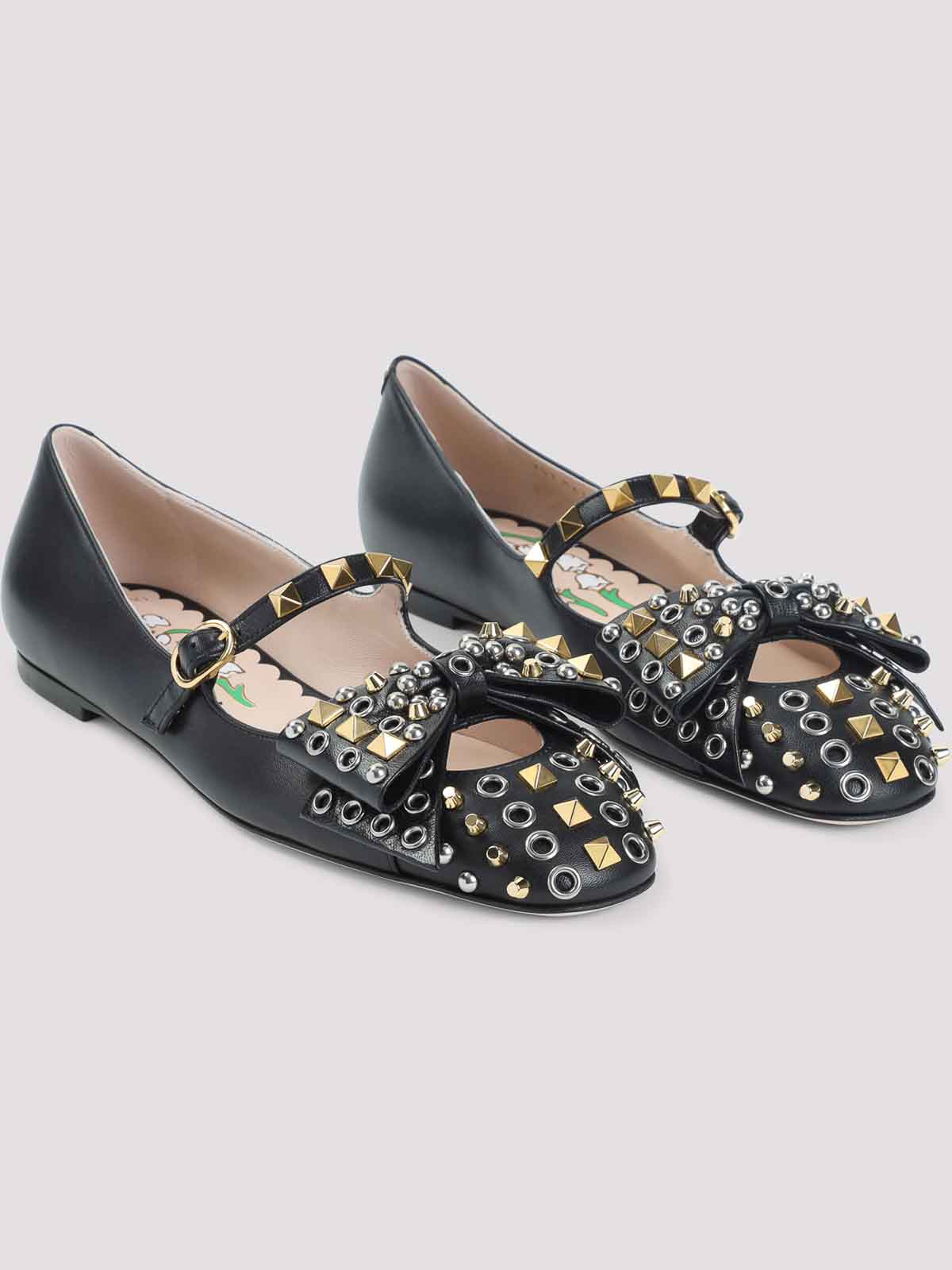Valentino Ballerina Mary-jane Bowow With Studs In Black