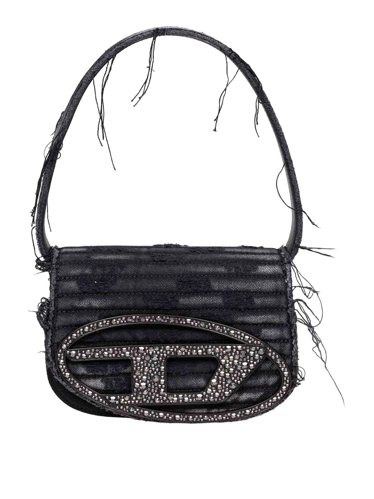 Diesel 1dr Bag In Jeans Canvas With Crystals In Black