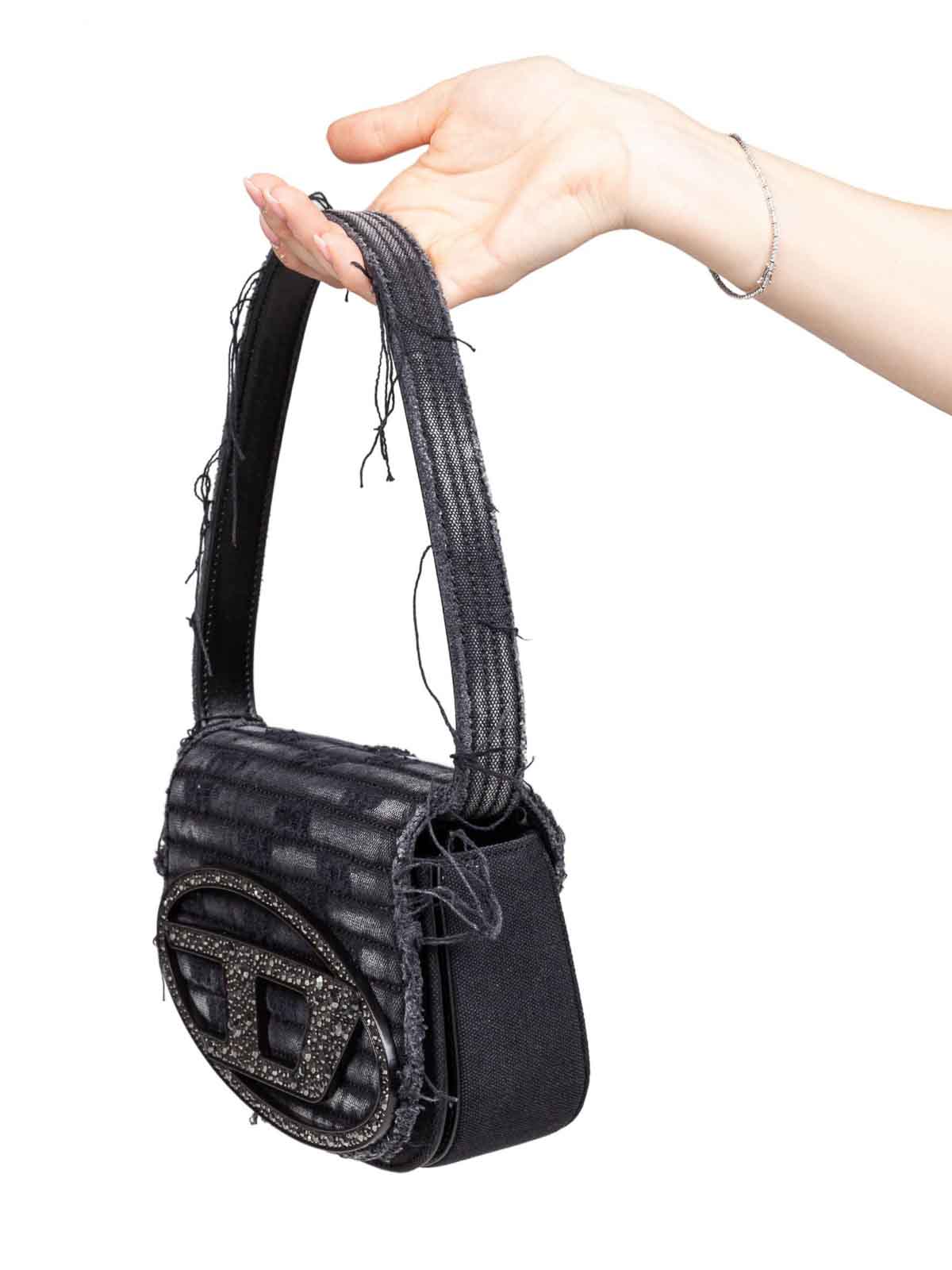 Diesel 1dr Bag In Jeans Canvas With Crystals In Black